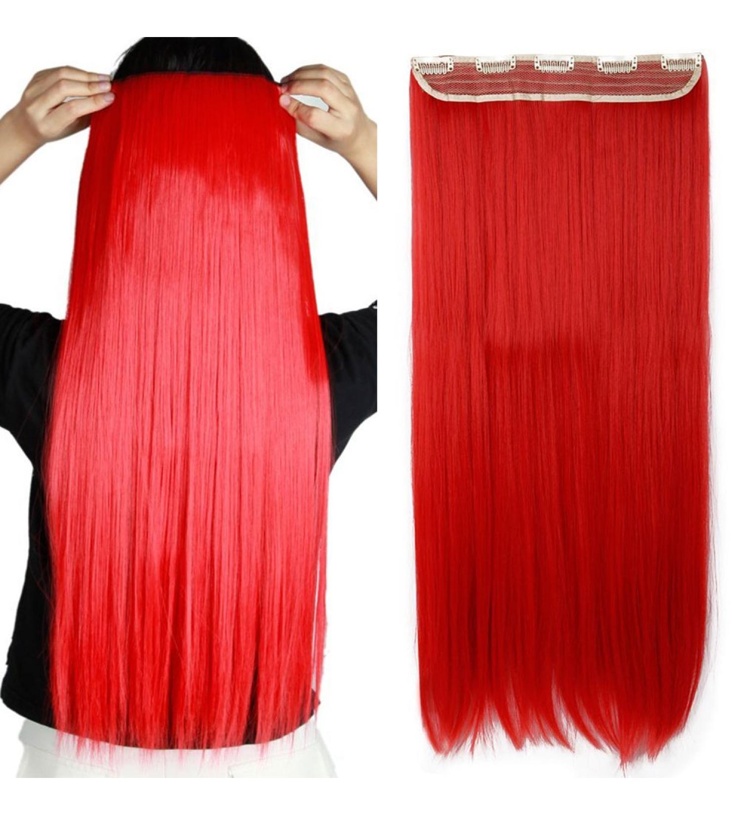 26" Hair Extensions One Piece Clip in Straight Full Head Silky Hair Pieces - Red(Length:66cm Weight:120g) 26" Inch Red - Buy Online on GoSupps.com