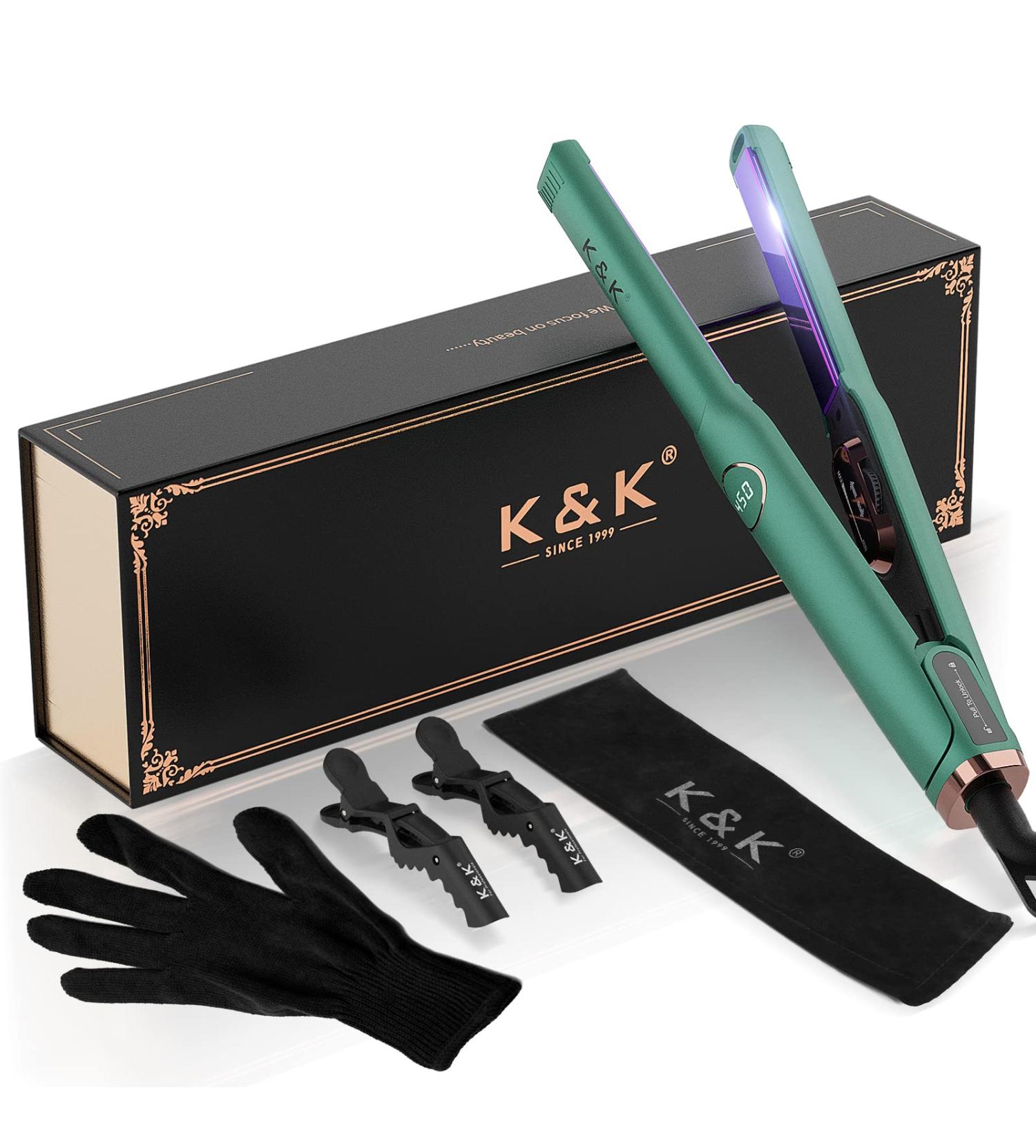 Mini Hair Straightener LED Display, Adjustable Temp 1/2 Inch Flat Iron - Tourmaline Titanium, Dual Voltage, Auto Shut Off - Green - Buy Online on GoSupps.com