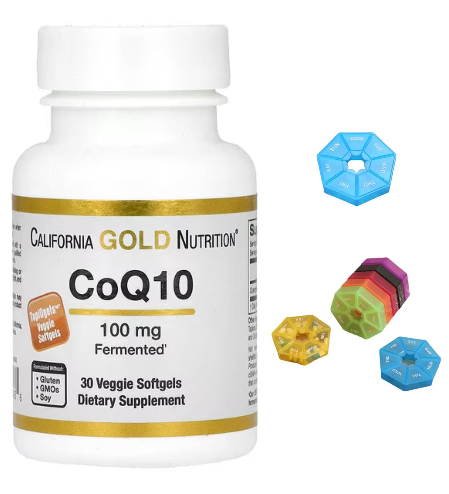 CoQ10 Compatible With California Gold Nutrition 100 mg 30 Softgels + Bonus Pill Organizer Weekly Pill Organizer Mini - Buy Online on GoSupps.com