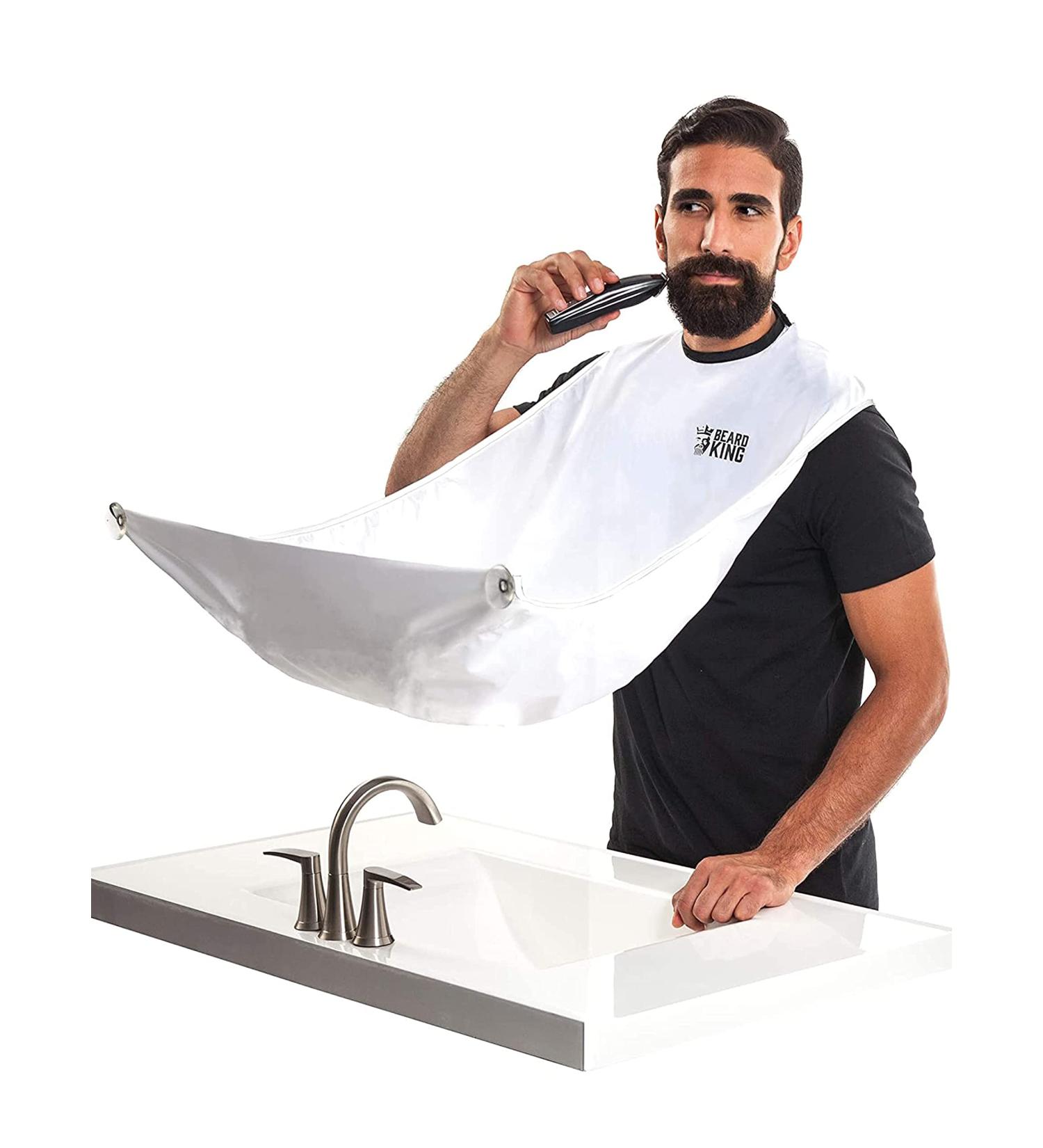 Beard King Beard Bib Apron for Men - White Deluxe Version | Shark Tank Original | Hair Catcher for Shaving & Trimming - Grooming Accessory for Dad or Husband - One Size Fits All - Buy Online on GoSupps.com