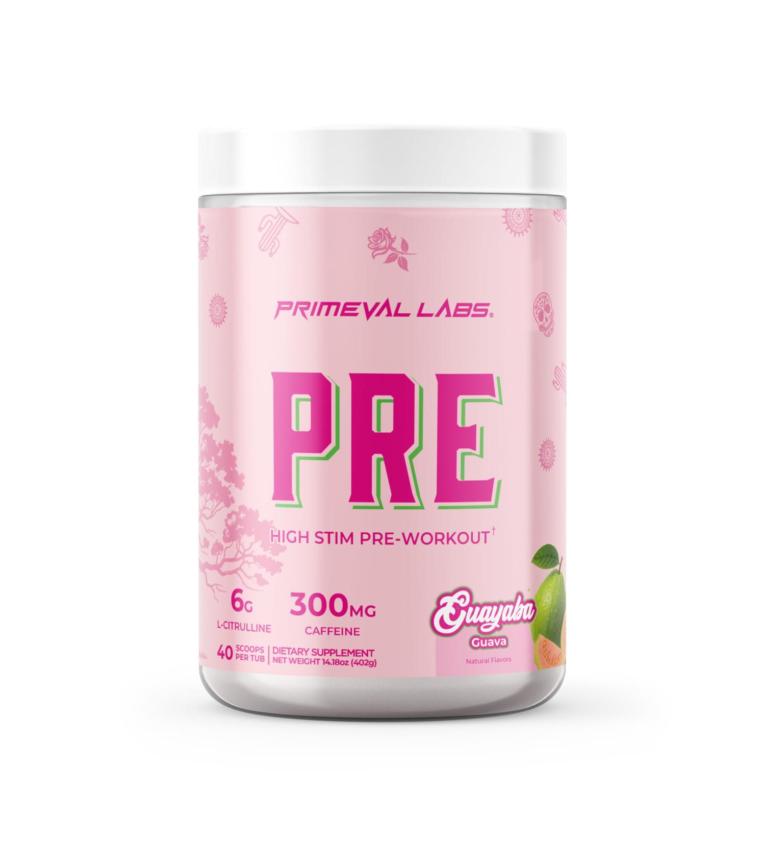 Primeval Labs PRE High-Stim Pre Workout | Energy Focus & Performance Formula | 300mg Caffeine | 40 Servings | Guayaba | Authentic Latino-Inspired Flavor to Fuel Your Journey Guayaba 14.18 Ounce (Pack of 1) - Buy Online on GoSupps.com