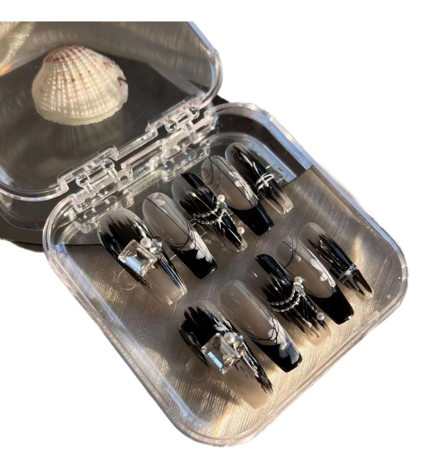 Temperament-enhancing manicure black original hand-painted hand-dressed French-style smudge dark night explosions black gold color matching.(S) - Buy Online on GoSupps.com