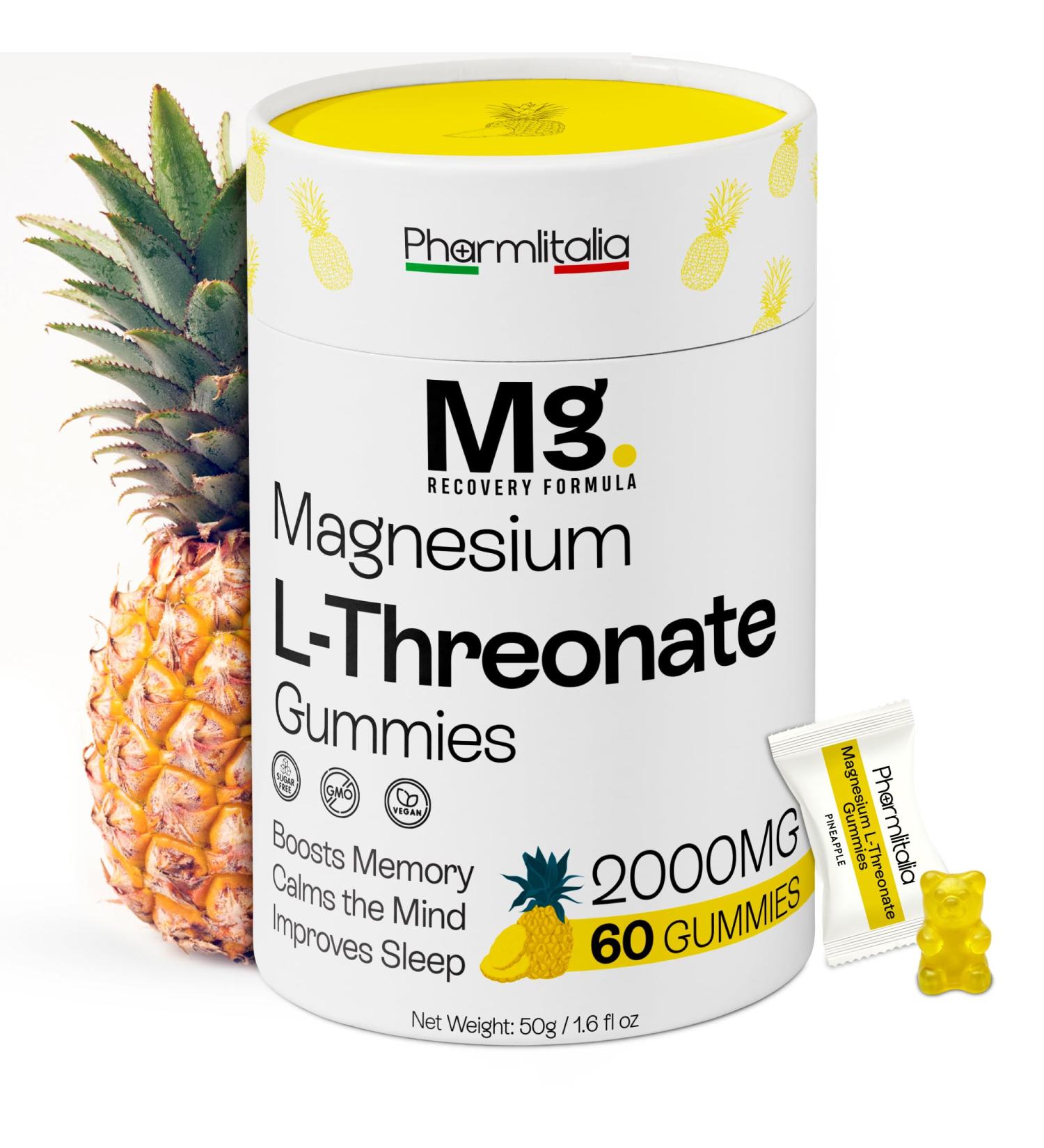 Magnesium L-Threonate Gummies for Adults & Kids 2000mg Brain Supplements for Memory and Focus - Calm Magnesium Gummies for Improved Sleep and Healthy Mind - 60 Count (Pack of 1) - Buy Online on GoSupps.com