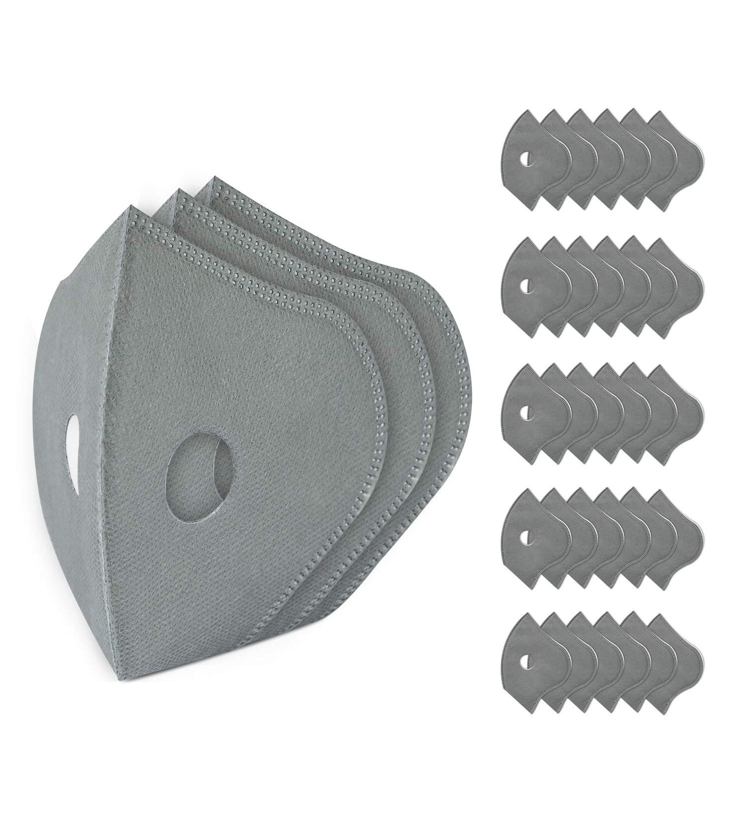 30-Pack Activated Carbon Filter Pads for Reusable Dust Face Mask - Meltblown Fabric, 5-Layer Replacement Filters - Breathable, Universal Fit Adult Size - Buy Online on GoSupps.com