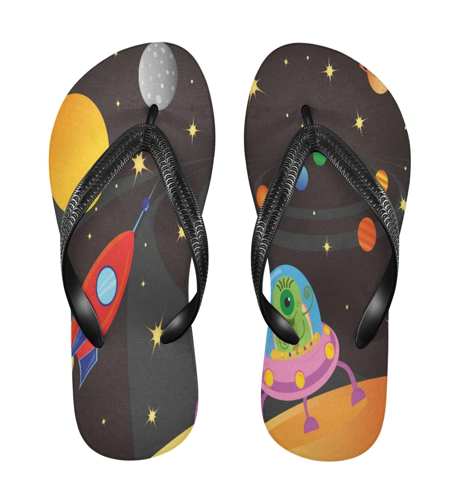 Shop Mnsruu Alien Spaceship Universe Flip Flops - Stylish Sandals & Home Slippers for Men & Women | X-Small Multicolored Perfect for Travel Spa & Bedroom - Buy Online on GoSupps.com