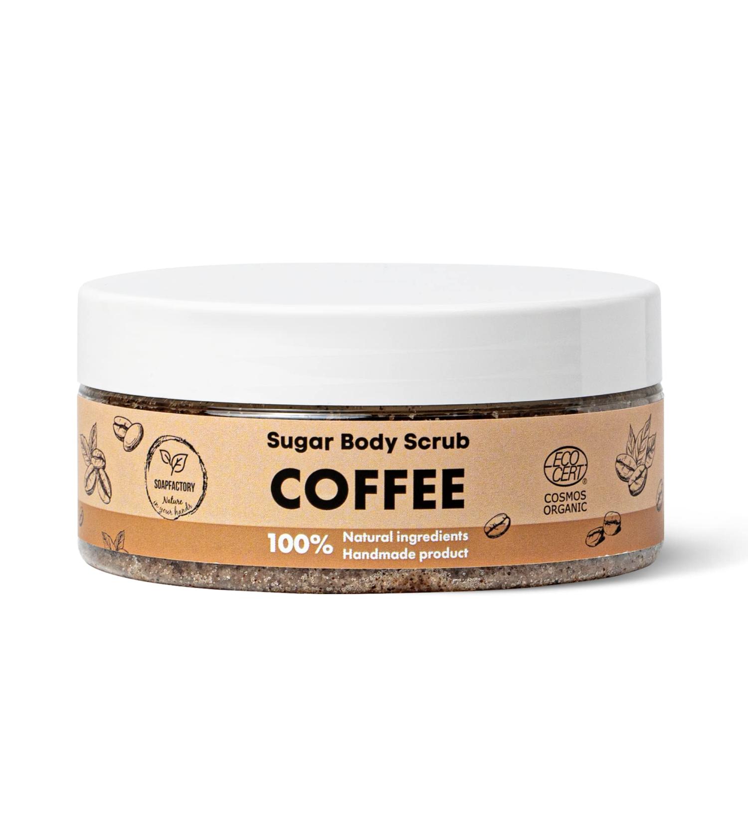 SoapFactory Organic Sugar Coffee Scrub - Natural Exfoliator for Face & Body Certified Vegan 8.81 oz - Best for Men & Women - Buy Online on GoSupps.com