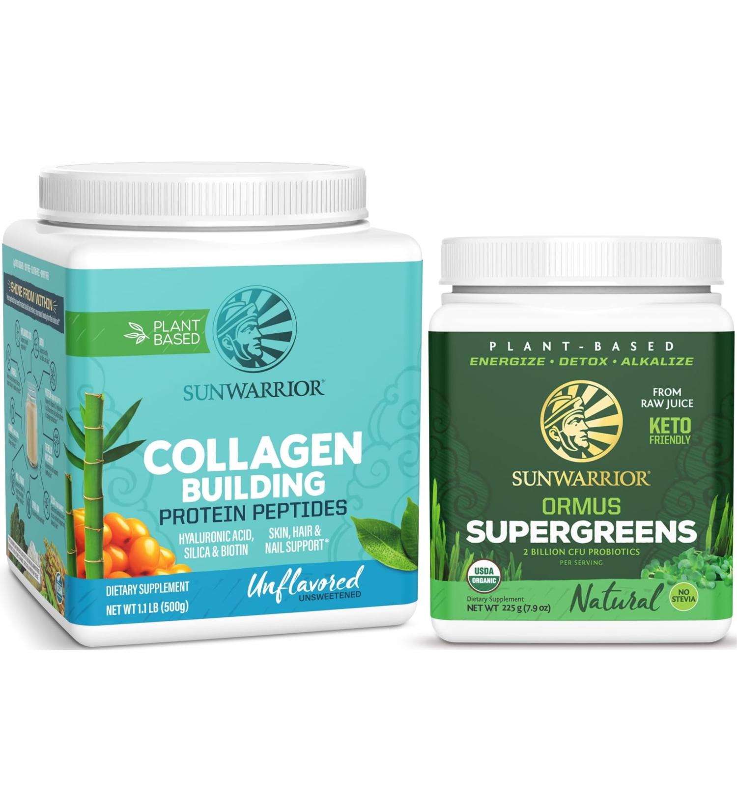 Organic Greens Probiotic Powder & Vegan Collagen Protein Powder Set | Bundle & Save | Non-GMO No Added Sugar Soy or Dairy (20 Servings Vegan Collagen Booster 45 Servings Greens) - Buy Online on GoSupps.com