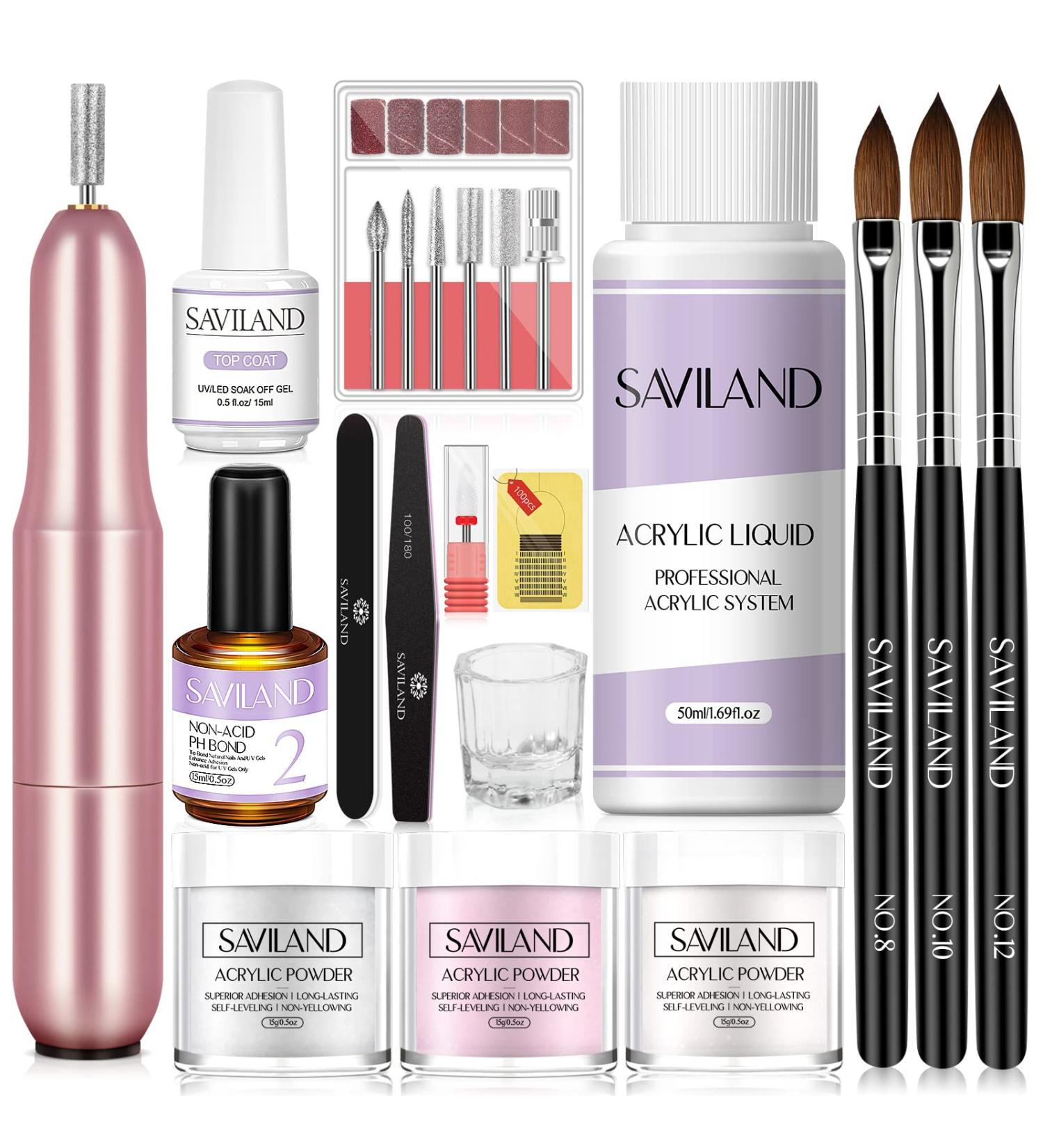 Saviland Acrylic Nail Kit with Drill - 0.5Oz Clear/White/Pink Acrylic Powder and Liquid Set Nail Drill Acrylic Nail Brushes, Acrylic Nail Tool Kit for Nail Extension Home DIY & Nail Salon A1- Acrylic Nail Kit with Drill - Buy Online on GoSupps.com