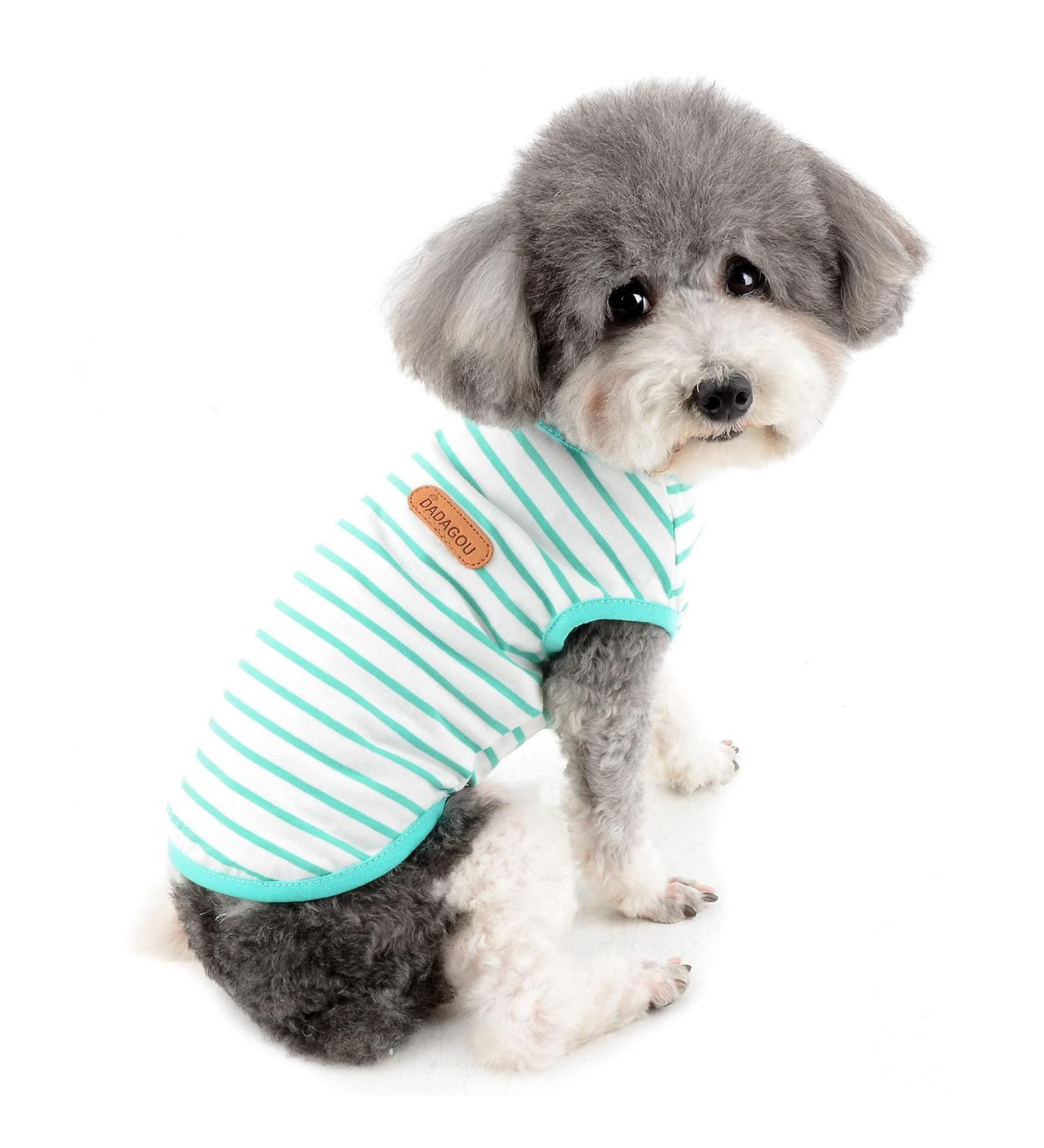 Zweitea Summer Dog Shirts for Small Dogs | Striped Breathable Cotton Tank Tops for Chihuahuas | Soft & Comfortable Pet Clothing | Medium Green - Buy Online on GoSupps.com