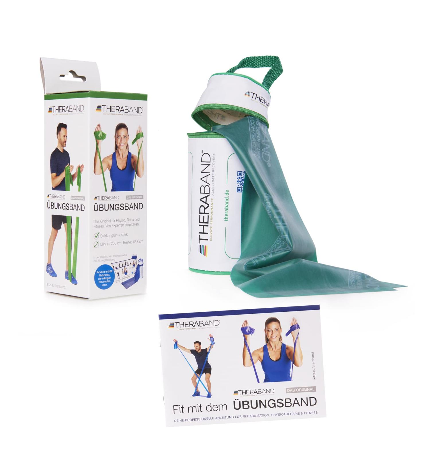 Theraband Original Exercise Band - 2.50m Fitness Resistance Band for Strength Training & Weight Loss | Includes Carry Bag & Instructions - Green - Buy Online on GoSupps.com