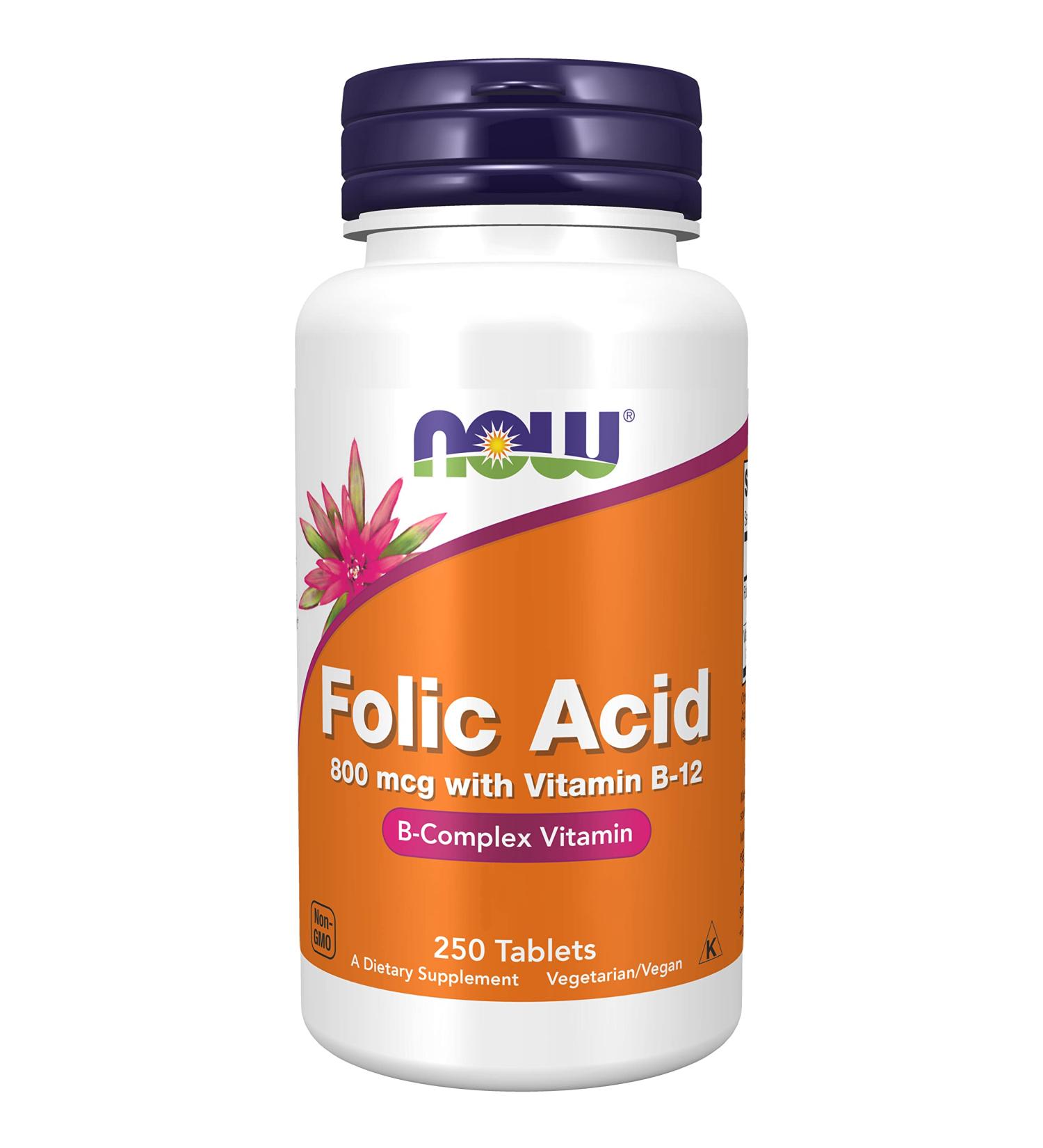 Now Foods Folic Acid 800mcg - 250 Vegan Tablets | Lab-Tested High Dose Vitamin B12 | Gluten & SOYA Free | Vegetarian - Buy Online on GoSupps.com