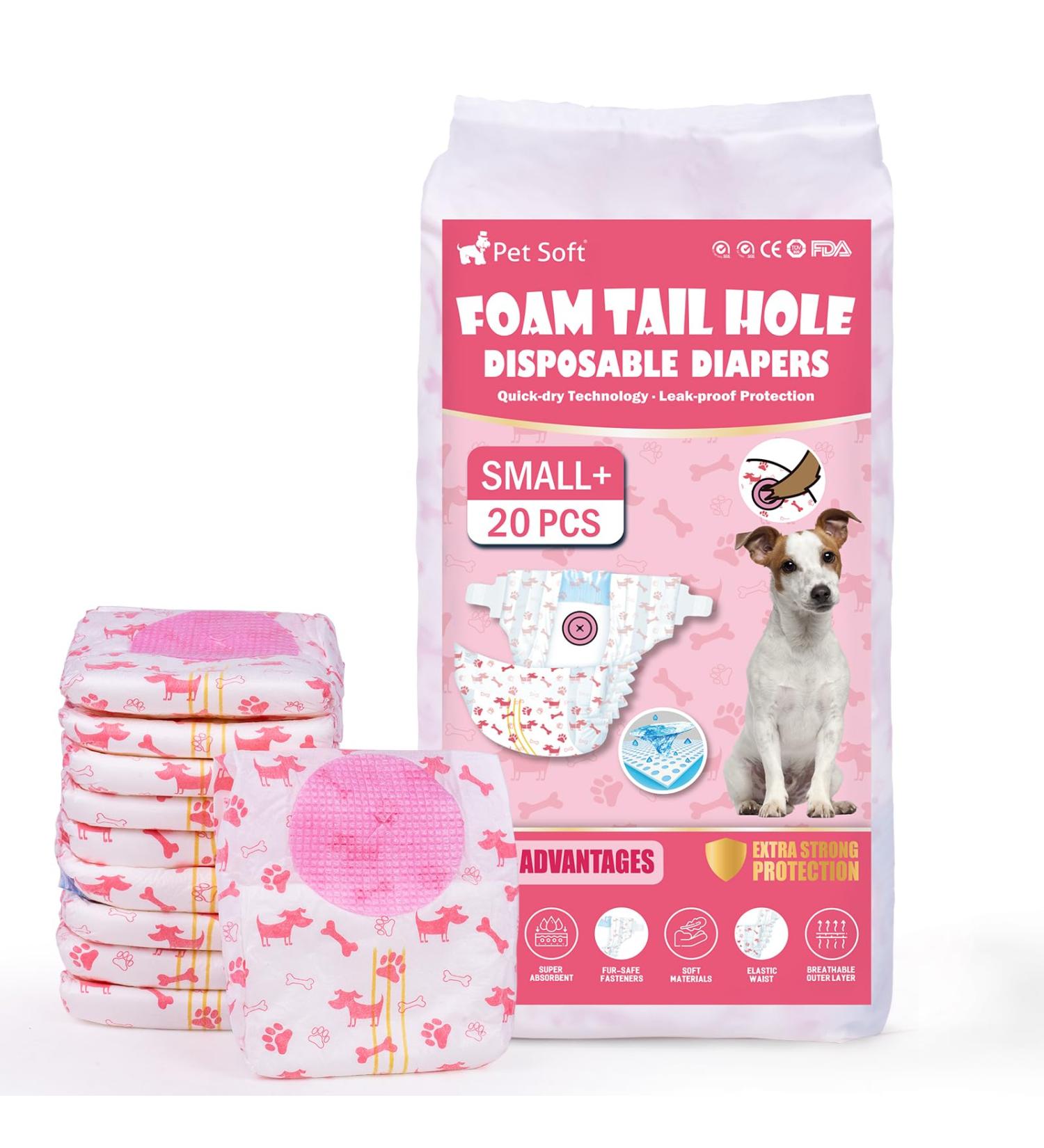 Shop Soft Disposable Dog Diapers for Bitches - 20 Pack Adjustable Size S-M | Cat & Dog High-Suction Pet Diapers - Buy Online on GoSupps.com