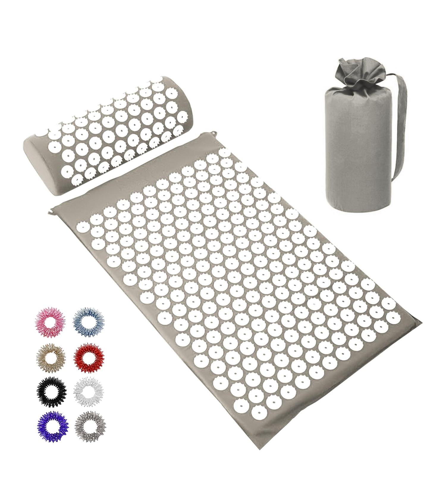 Acupress Tower & Pillow Set | Acupuncture Spike Yoga Mat for Muscle Relaxation & Recovery | Carrying Bag Included - Gray - Buy Online on GoSupps.com
