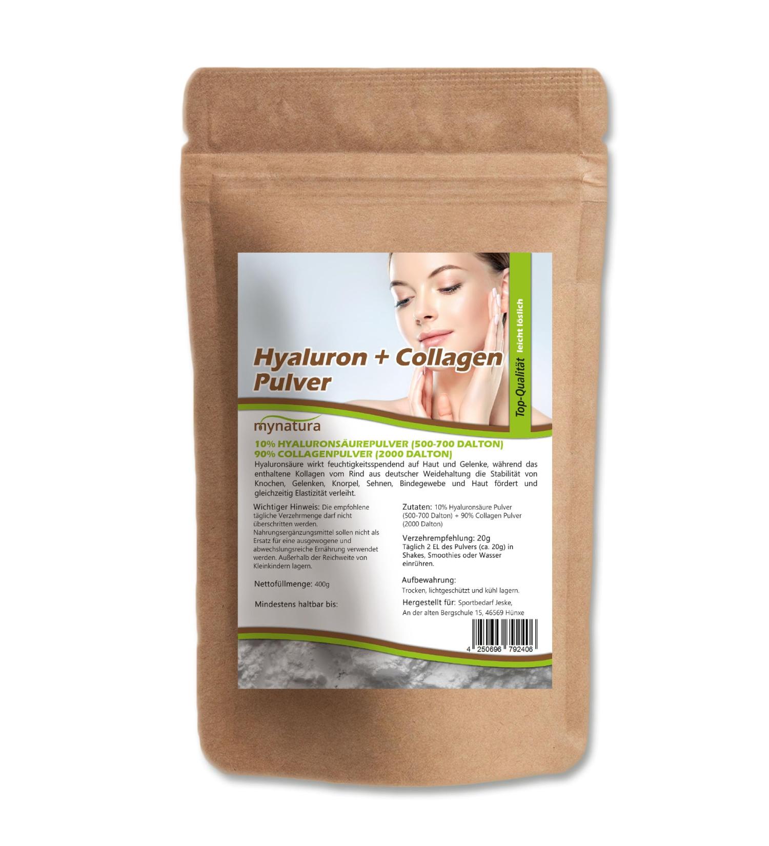 Mynatura Hyaluronic Acid + Collagen Powder Blend (400g) | Skincare | Care | Minerals | Hyaluronic Powder + Collagen Powder (2 x 400g) - Buy Online on GoSupps.com
