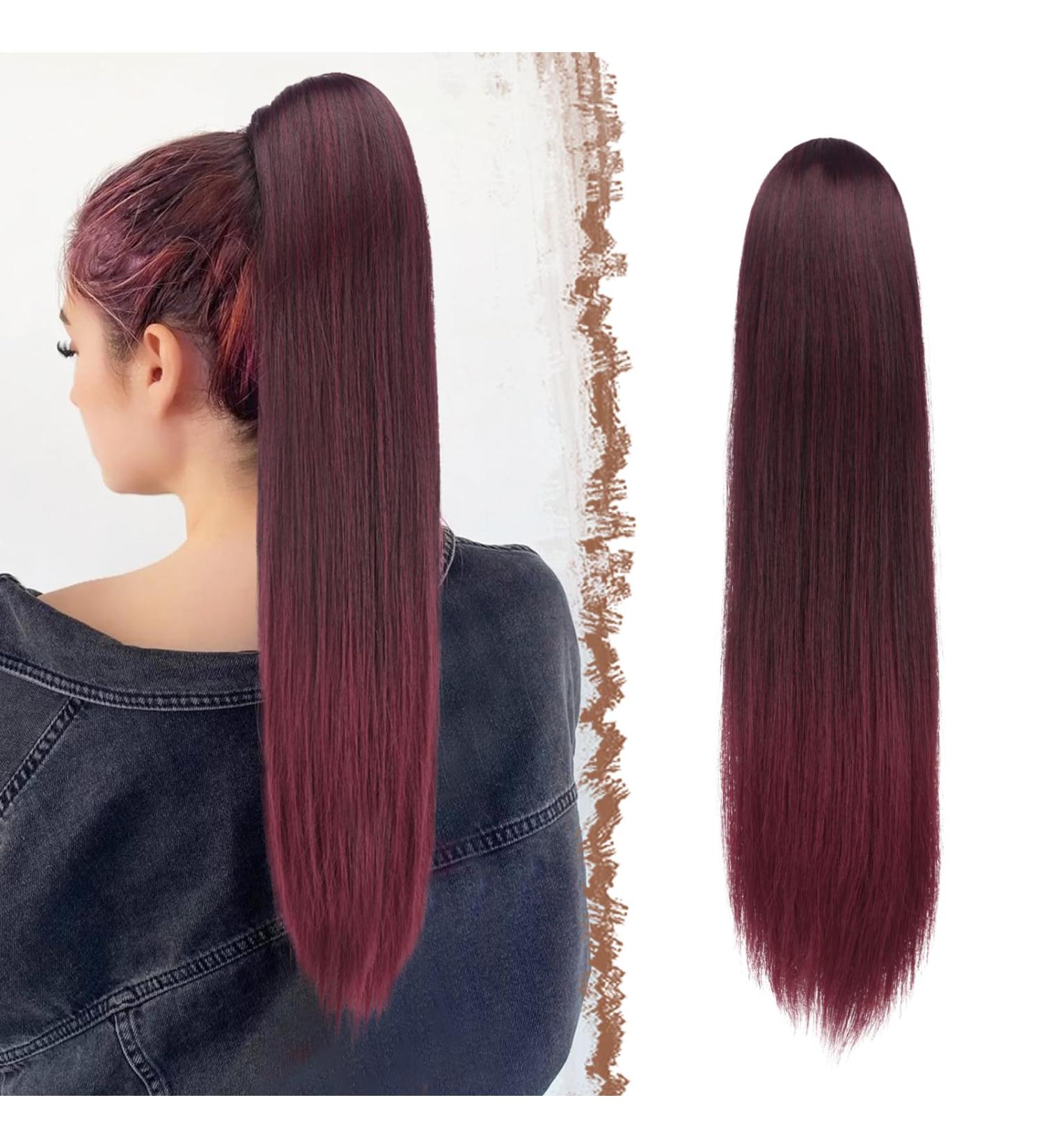 Premium 60 cm Synthetic Ponytail Extensions - Black Ombre Red Drawstring Hair Extensions for Women - Long Straight Braid Pulling Hair Accessories - Buy Online on GoSupps.com