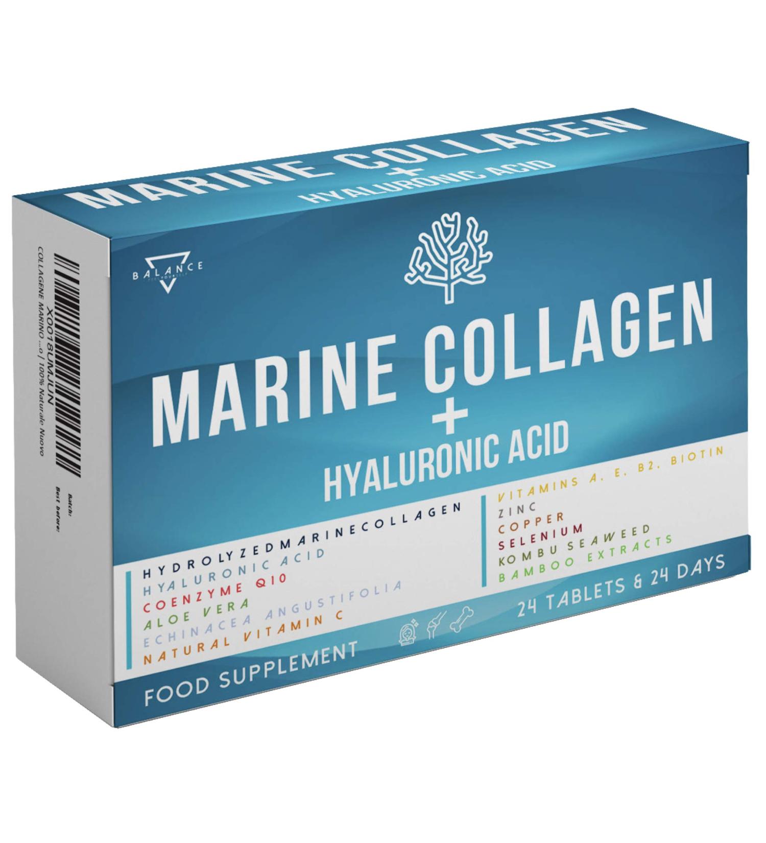 Marine Collagen | Hyaluronic Acid Marine Collagen | Marine Collagen For Skin Joints & Bones | 15 active ingredients including: Coenzyme Q10 Biotin Vitamin C A E B2 Aloe Zinc | 100% Natural - Buy Online on GoSupps.com