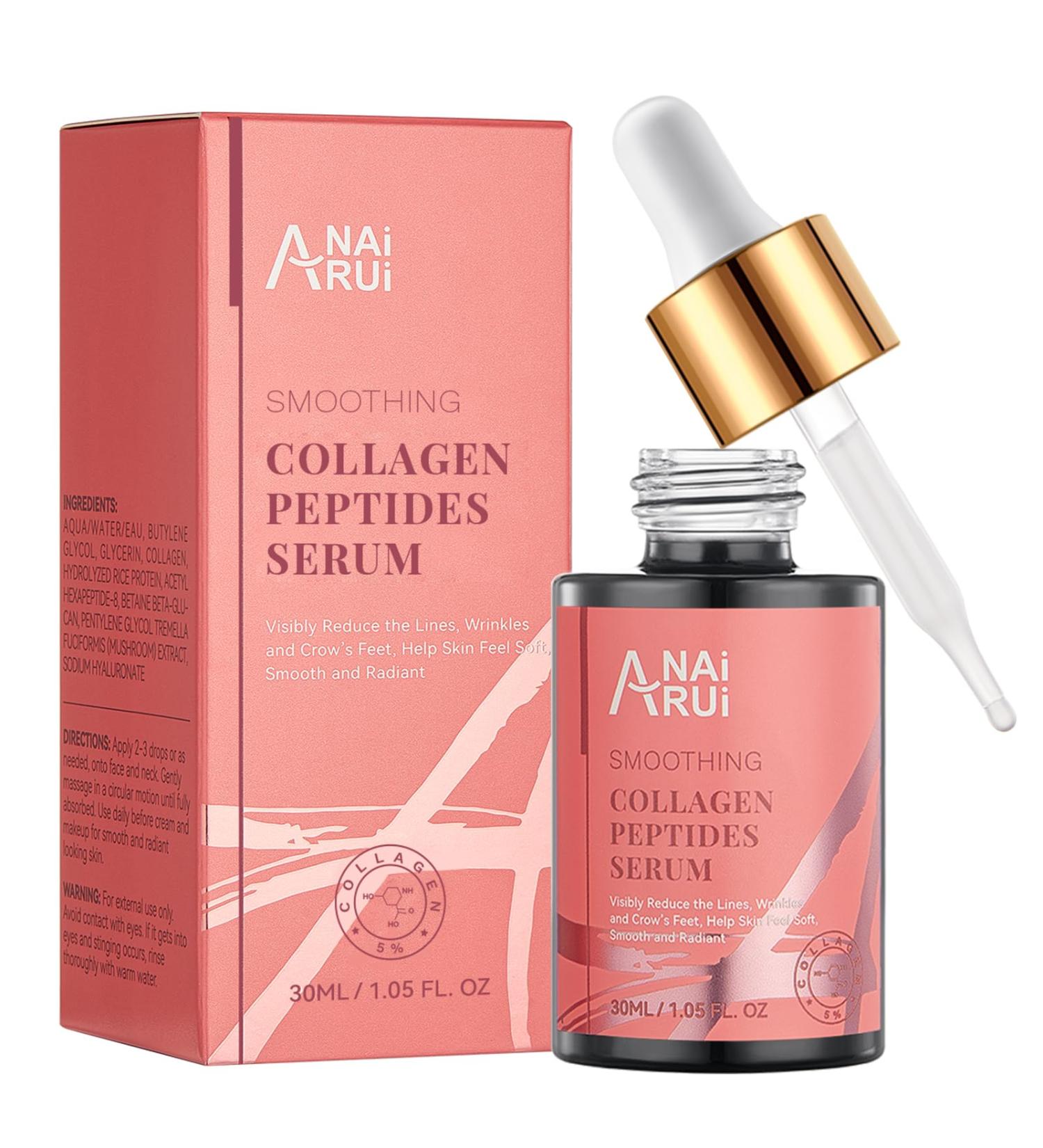 ANAiRUi Collagen Peptide Serum for Face with Hyaluronic Acid | Targets Fine Lines & Wrinkles | Plumps and Firms Skin | Anti-aging Collagen Serum for Face & Neck 30ml - Buy Online on GoSupps.com