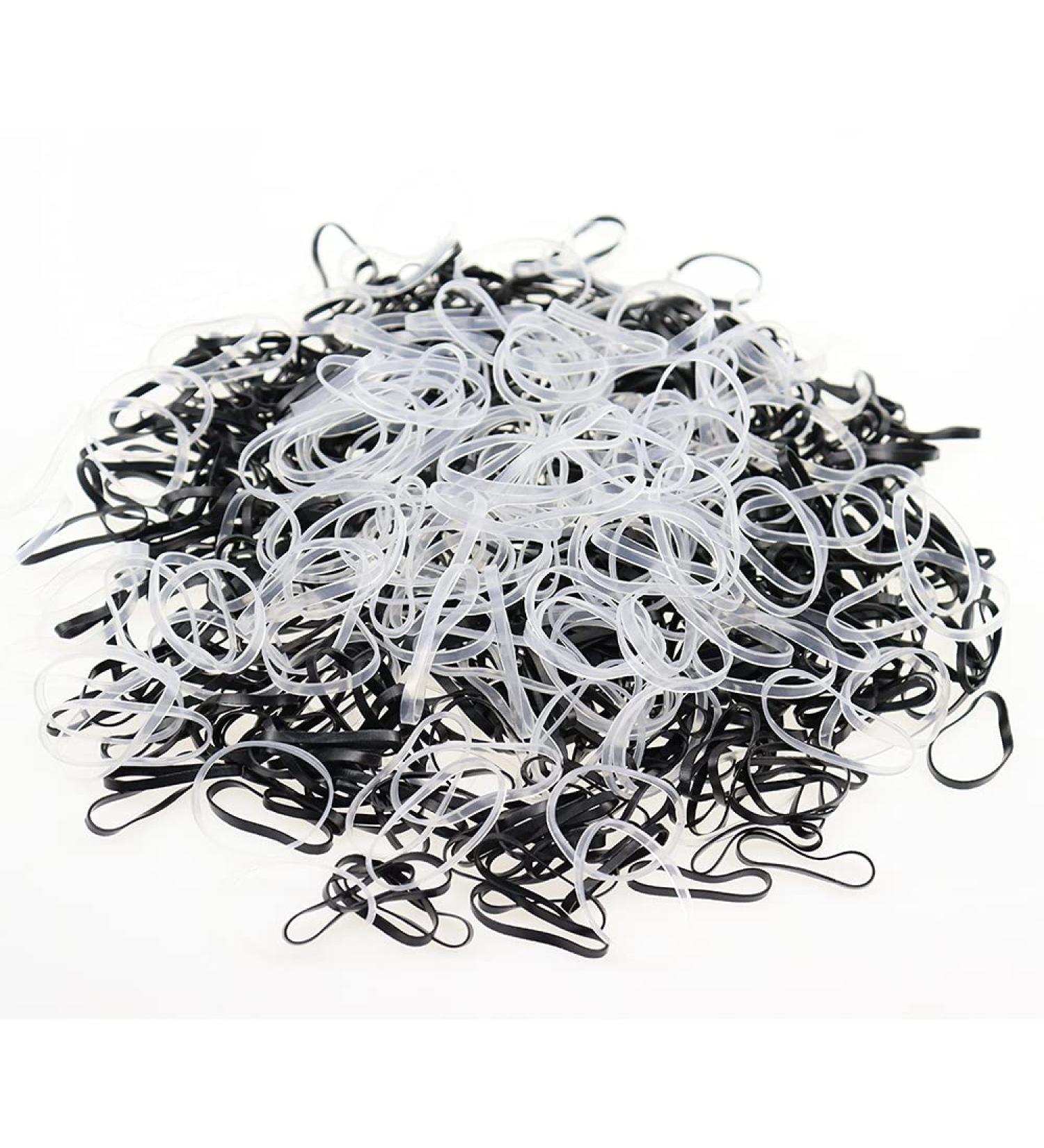 Uberming 2000 Mini Rubber Hair Ties - Black & Clear Elastic Bands for Braids Dreadlocks & Wedding Hairstyles - Soft & Durable - Buy Online on GoSupps.com