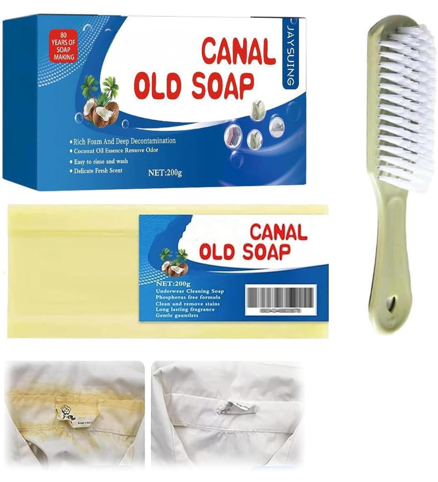 Canal Old Soap Bar with Brush - Effective Stain Remover for Clothes & Underwear | Magic Laundry Soap for Easy Stain Removal (1 Pc - Buy Online on GoSupps.com