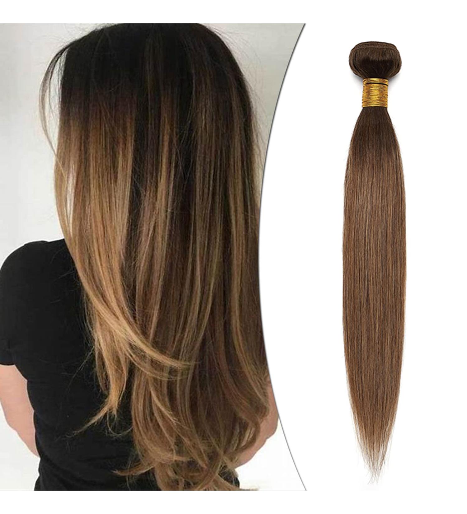 SEGO TREEN 16 Real Human Hair Weave Bundle - 100% Virgin Brazilian Extensions in Medium/Chestnut Brown - Buy Online on GoSupps.com