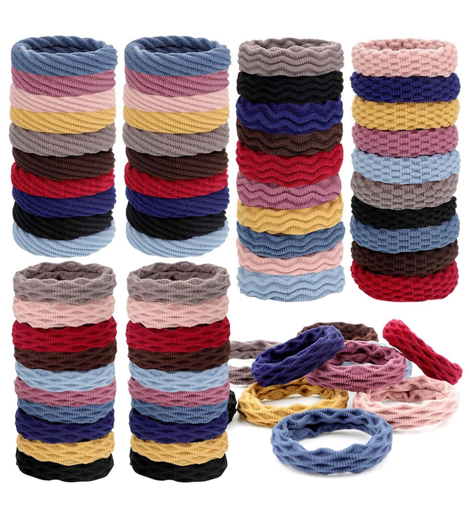 Seamless Cotton Hair Ties - 60 Elastic Ponytail Holders for Women & Girls | No Wrinkle Soft & Durable | 10 Colors & 4 Styles for Thick Hair - Buy Online on GoSupps.com