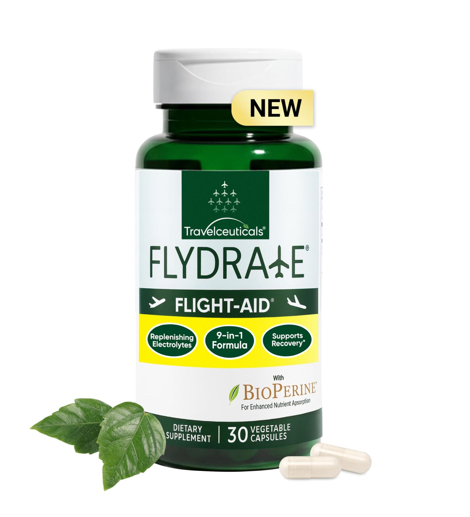 Flight-Aid | Replenishing Electrolyte Hydration Capsules Made for Travel, Jet Lag, Fatigue & Recovery | 9-in-1 Formula with Essential Electrolytes, Vitamins, Minerals & Bioperine | 30 Capsules - Buy Online on GoSupps.com