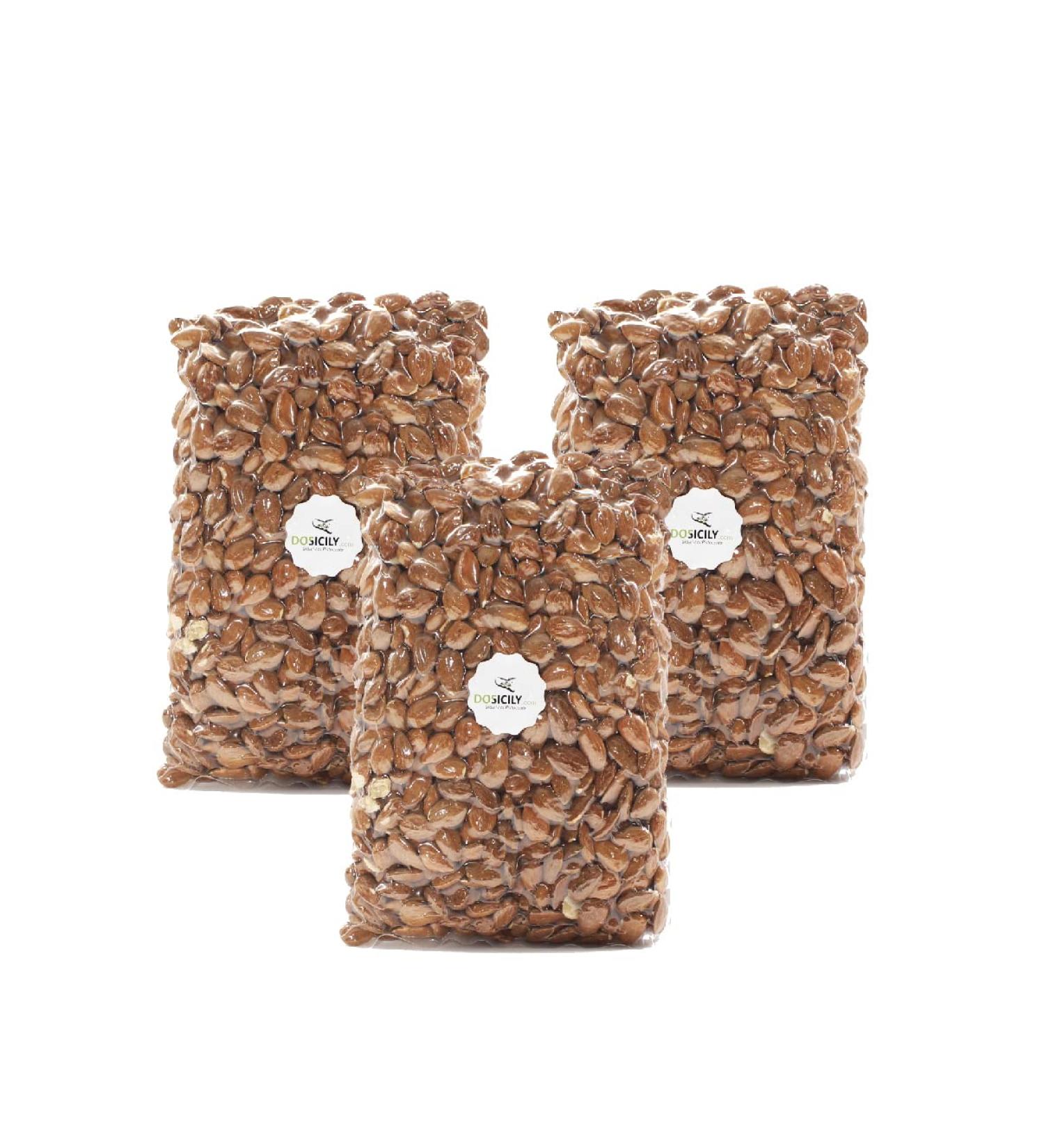 DOSICILY.COM DOSICILY - Sicilian Almond Tris 3 kg - Italian Dried Fruit - Natural Snack without Salt or Roasting - Ideal for Cake Preparation