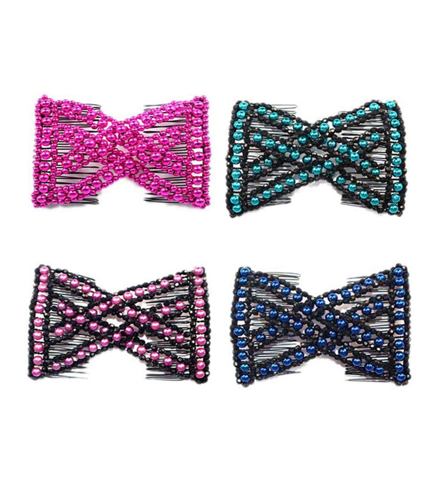 Buy AMASAWA Magic Pearl Hair Comb Set - 4 Elastic Double Combs & Clips | Vintage Hair Styling Accessories (Random Colors) - International Shipping Available - Buy Online on GoSupps.com