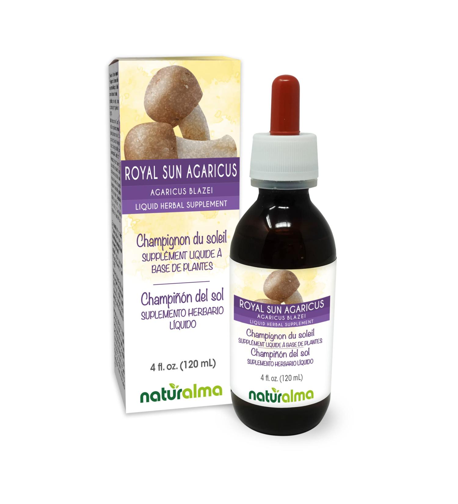 Naturalma Royal Sun agaricus or Almond Mushroom (Agaricus blazei or A. subrufescens) Mushroom Alcohol-Free Tincture - 4 fl oz Liquid Extract in Drops - Herbal Supplement - Vegan Alcohol-free 4 Fl Oz (Pack of 1) - Buy Online on GoSupps.com