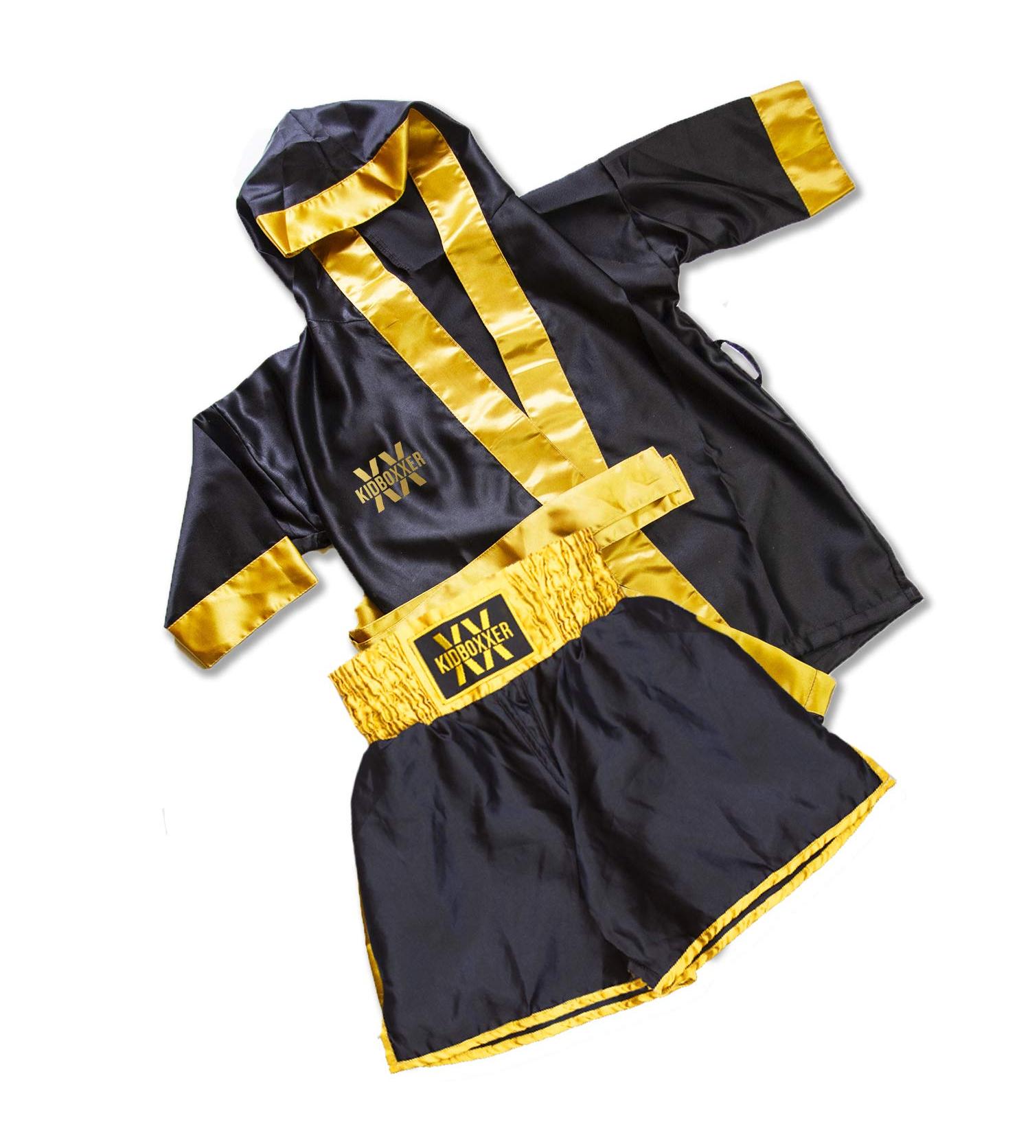 Kidboxxer Baby & Kids Box Set | Light Satin Short & Bathrobe | Ages 12 Months to 14 Years | Black/Gold Colors - Buy Online on GoSupps.com