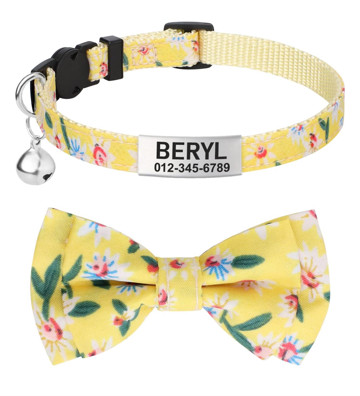 Tagme Cat Collars with Names & Phone Numbers | Yellow Flower Kitten Neck Band with Safety Closure & Bell | 1 Pack - Buy Online on GoSupps.com