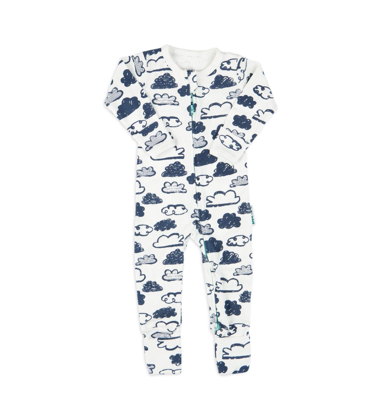 100% Cotton Two-Way Zipper Baby Sleepsuit Unisex Romper 3-6 Months Navy Clouds - Buy Online on GoSupps.com