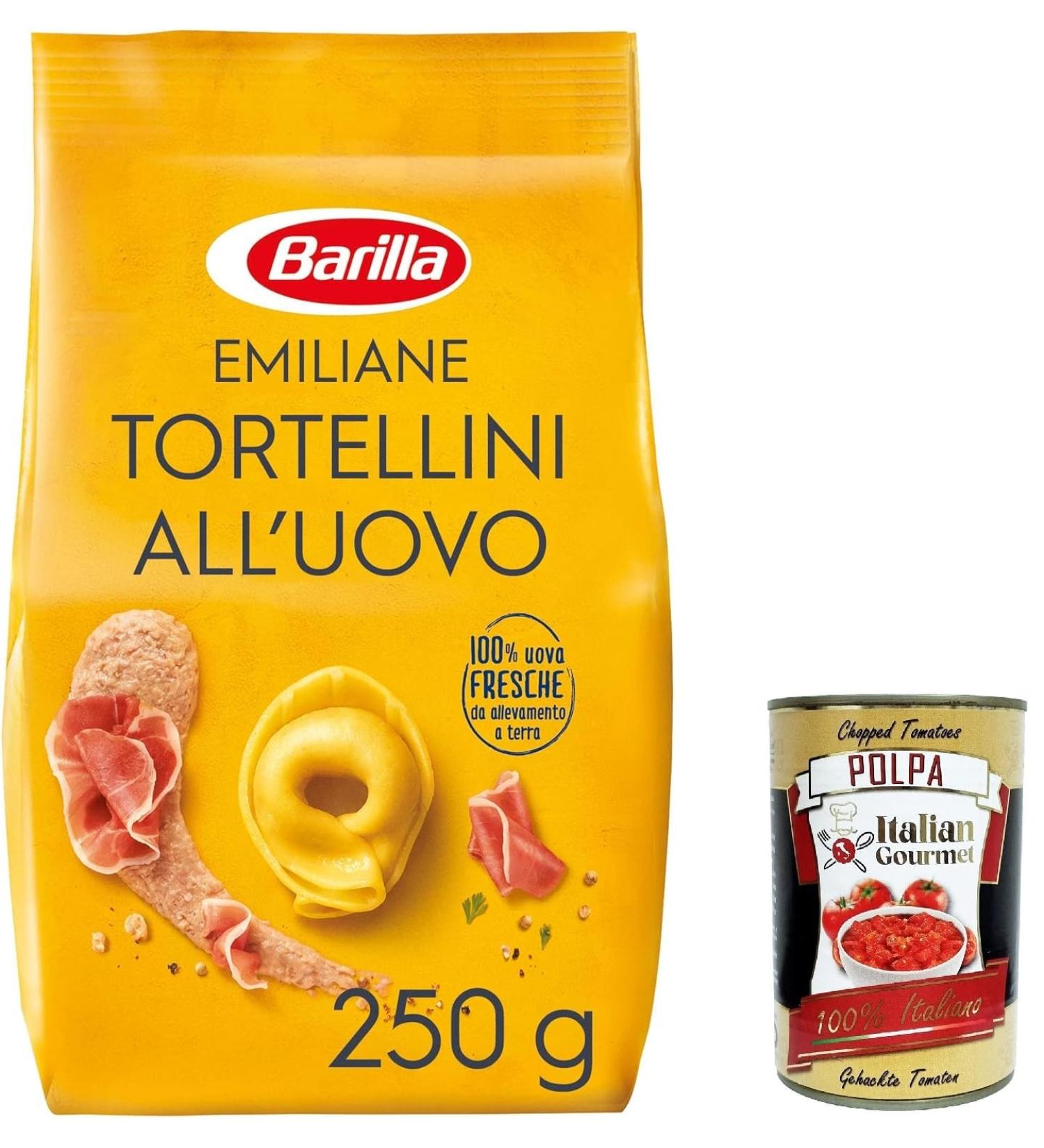  Italian Gourmet E.R. 3 x Barilla Pasta all' Uovo Le Emiliane Tortellini con Prosciutto Crudo egg noodles pasta with egg 250 g + Italian gourmet polpa 400 g - Buy Online on GoSupps.com