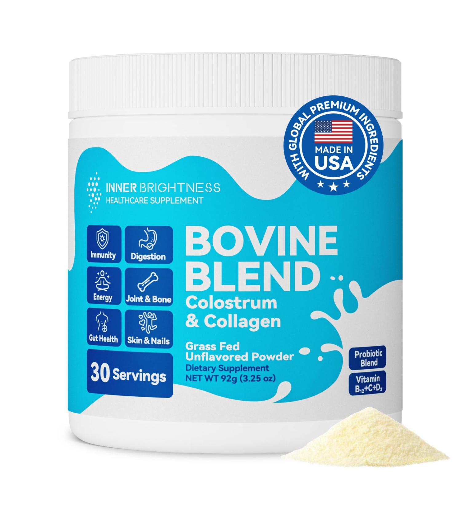 Bovine Colostrum & Collagen Powder for Gut Health Immune Support Hair Growth & Beauty Supplement Sugar Free IgG Probiotics Vitamin B12 C D3 Unflavored 30 Servings Colostrum+Collagen 3.52 Ounce (Pack of 1) - Buy Online on GoSupps.com