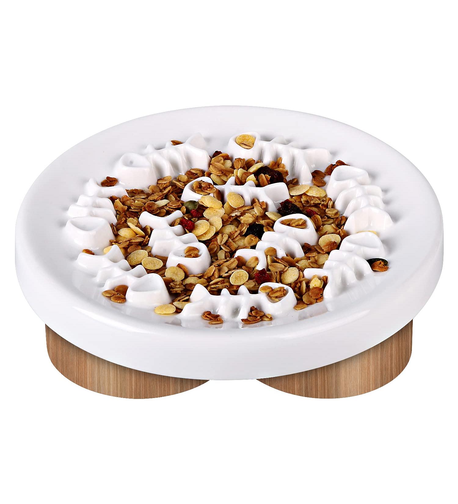 VIIVY VIYIV Slow Feeder Cat Bowl - Interactive Ceramic Puzzle Feeder for Cats - 8.5'' Diameter, 1'' Height, White - Buy Online on GoSupps.com