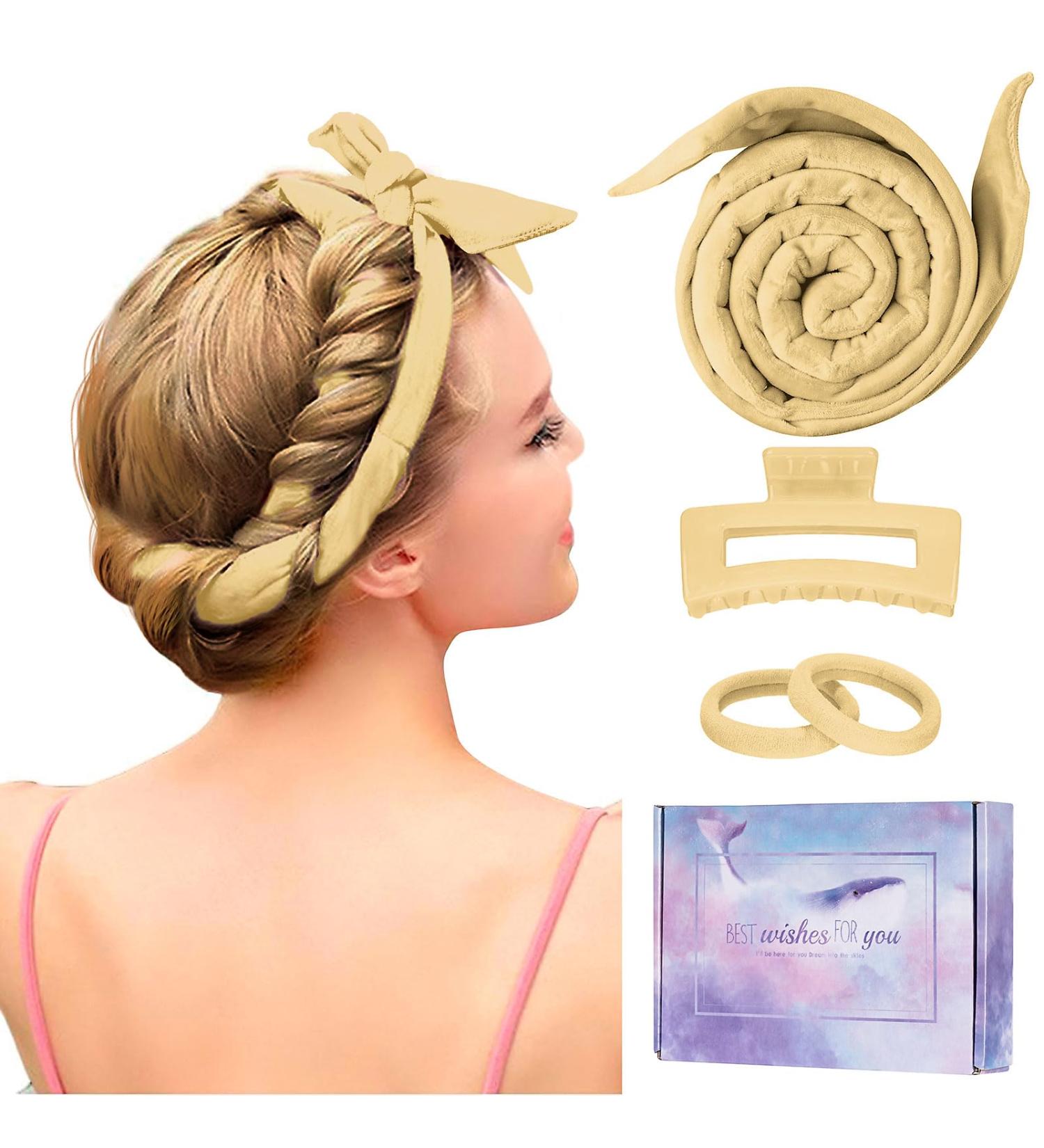 Lock Winder Curls Without Heat | 60 Extra-Long Heatless Curling Bands | Overnight DIY Hair Curler Set for Medium & Long Hair (Khaki) - Buy Online on GoSupps.com