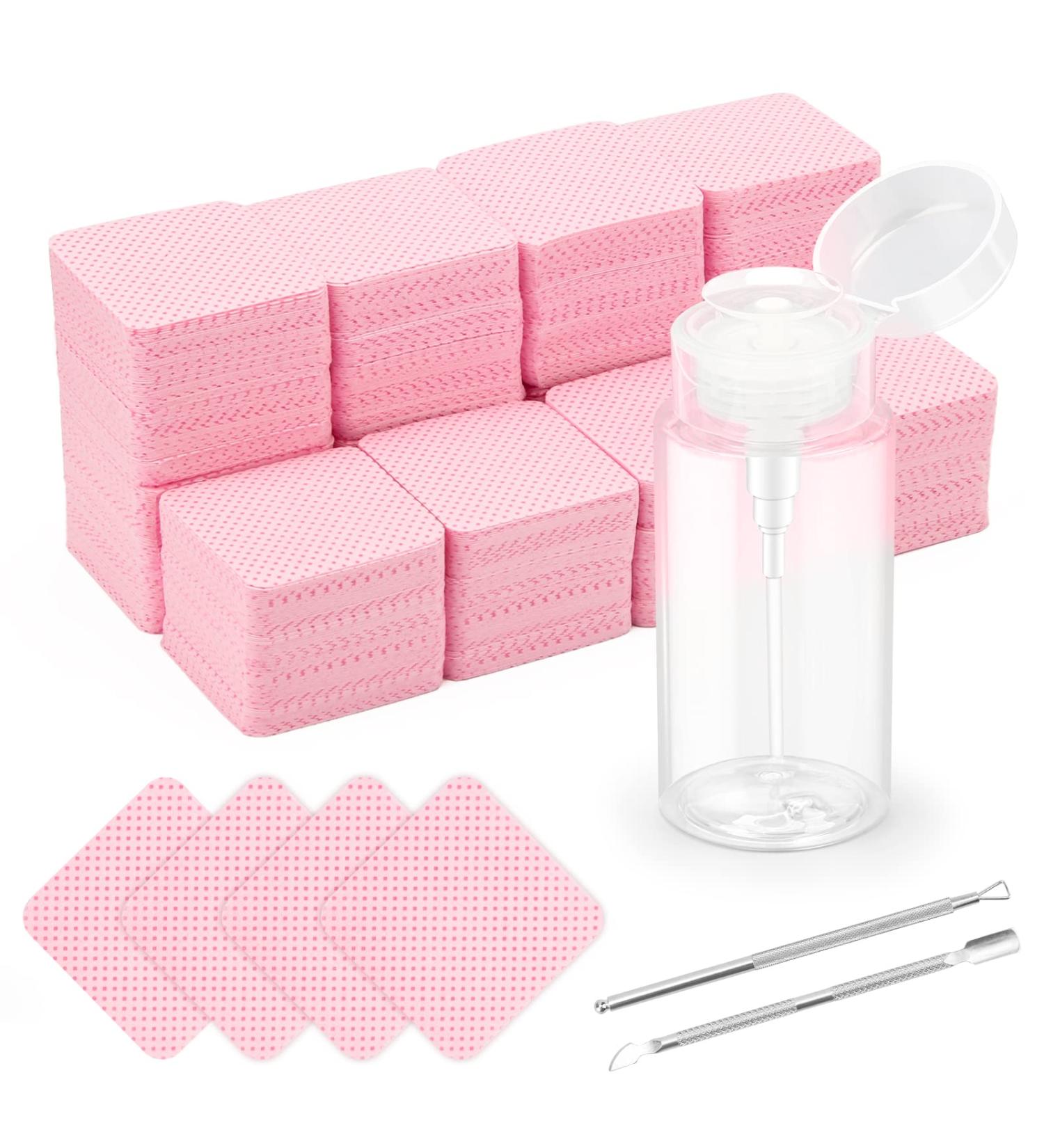 1080 Pink Lint Free Nail Wipes Kit + 3 Pcs Disposable Nail Polish Remover Pads & 2 Cuticle Pushers - Buy Online on GoSupps.com