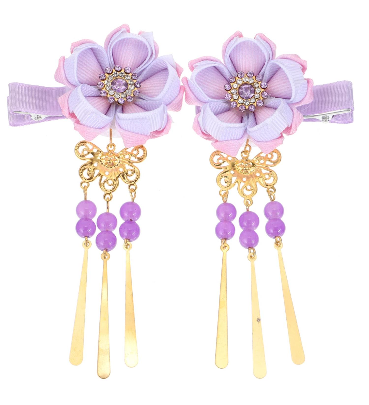 Minkissy Rhinestone Hair Clip 1 Pair Japanese Style Hair Clips Tassel Flower Kimono Traditional Hairpins Barrette Hair Clamp Bride Hanfu Accessory for Womens Girls (Purple) Hair Styling Accessories - Buy Online on GoSupps.com