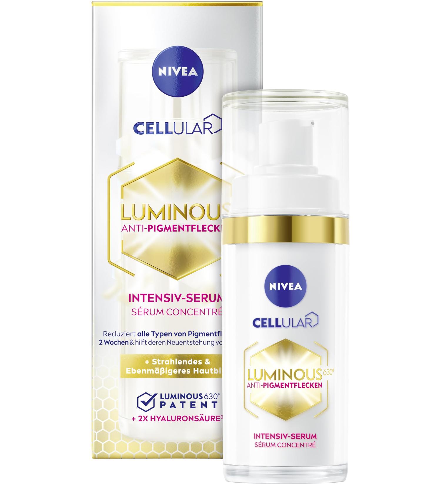 NIVEA Cellular LUMINOUS630 Intensive anti-pigment spot serum (30 ml) facial care with hyaluronic acid for a more even and radiant complexion serum against pigment spots - Buy Online on GoSupps.com