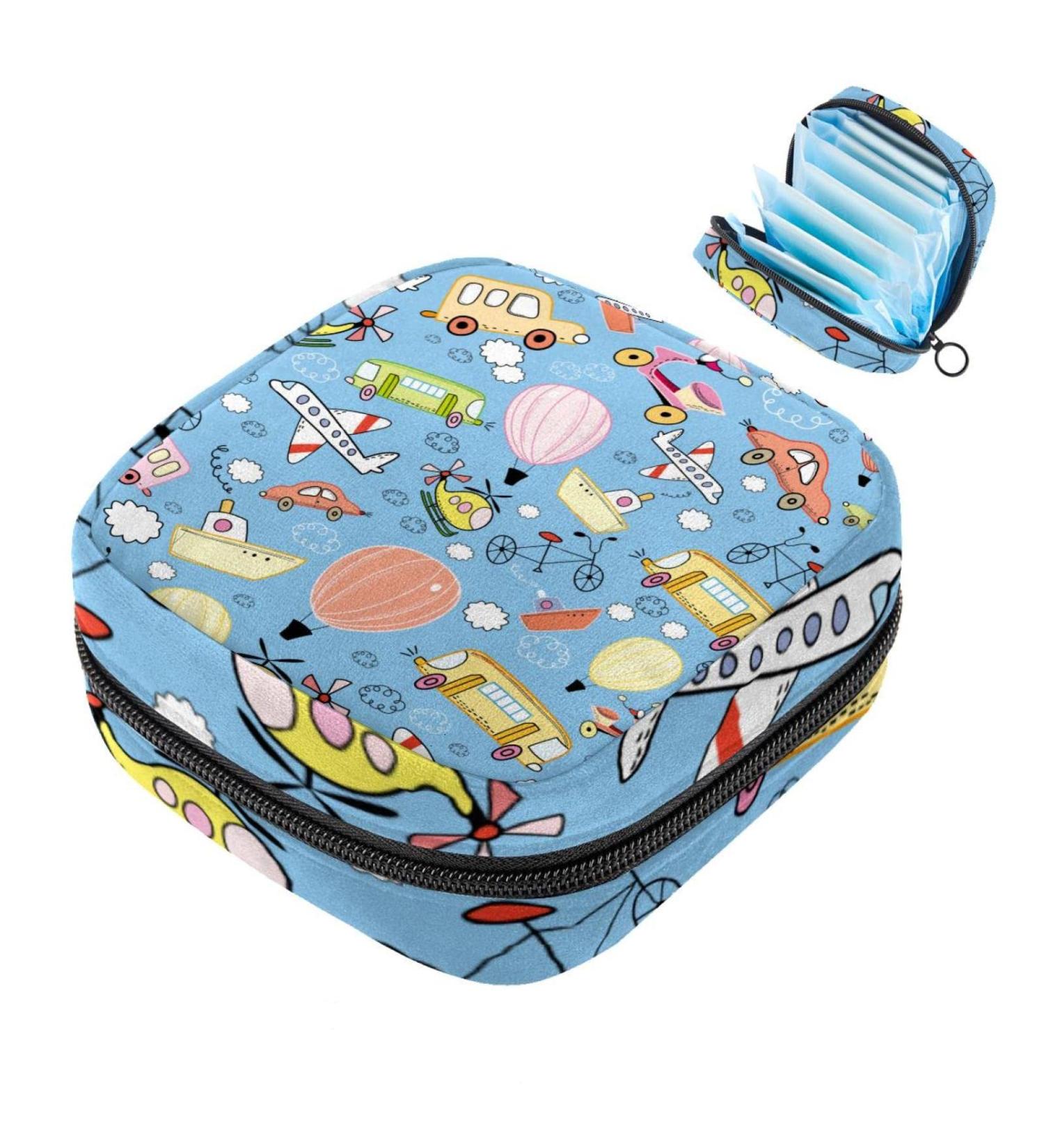 Portable Menstrual Cup & Sanitary Napkin Storage Bag for Teen Girls & Women - Zipper Pocket Play Plane Design - Buy Online on GoSupps.com