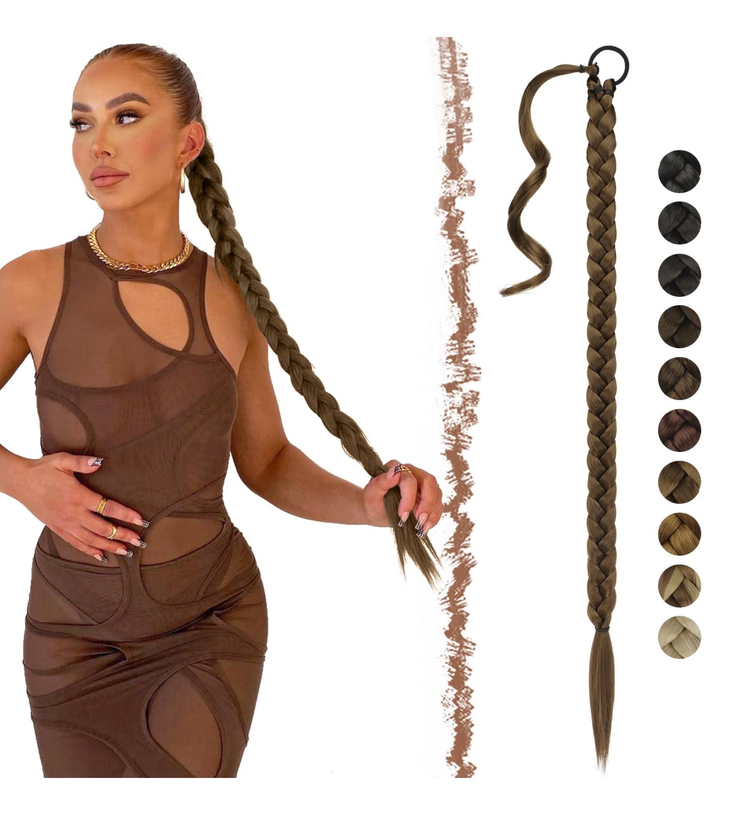 Feshfen 85 cm Light Brown Braid Extensions Ponytail - Synthetic Long Braided Hair for Daily & Party Use - Buy Online on GoSupps.com