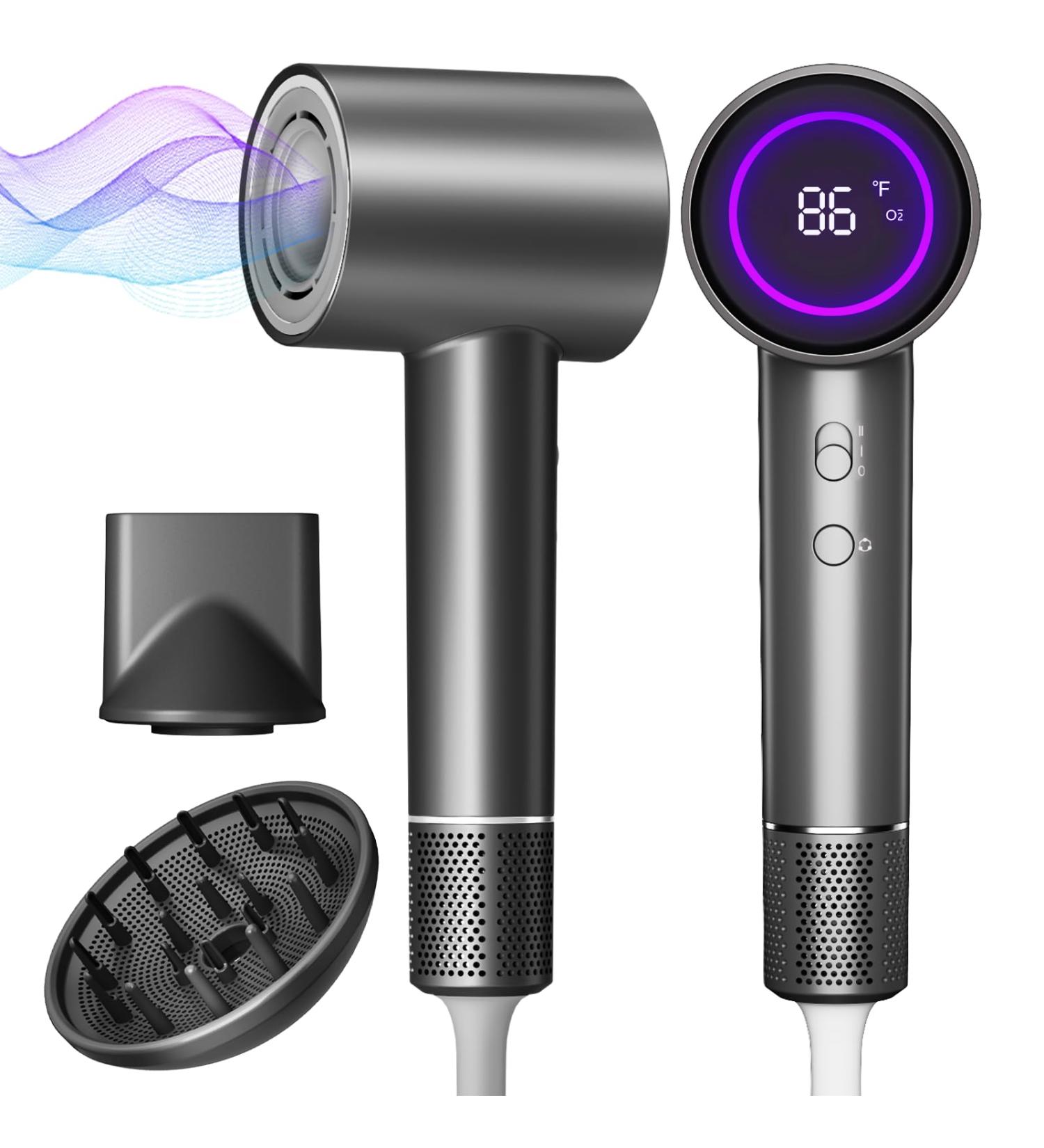 Professional High-Speed Hair Dryer 180 000 RPM - 600M Negative Ionic Low Noise Travel-Friendly with Magnetic Diffuser & Nozzle - Grey - Buy Online on GoSupps.com