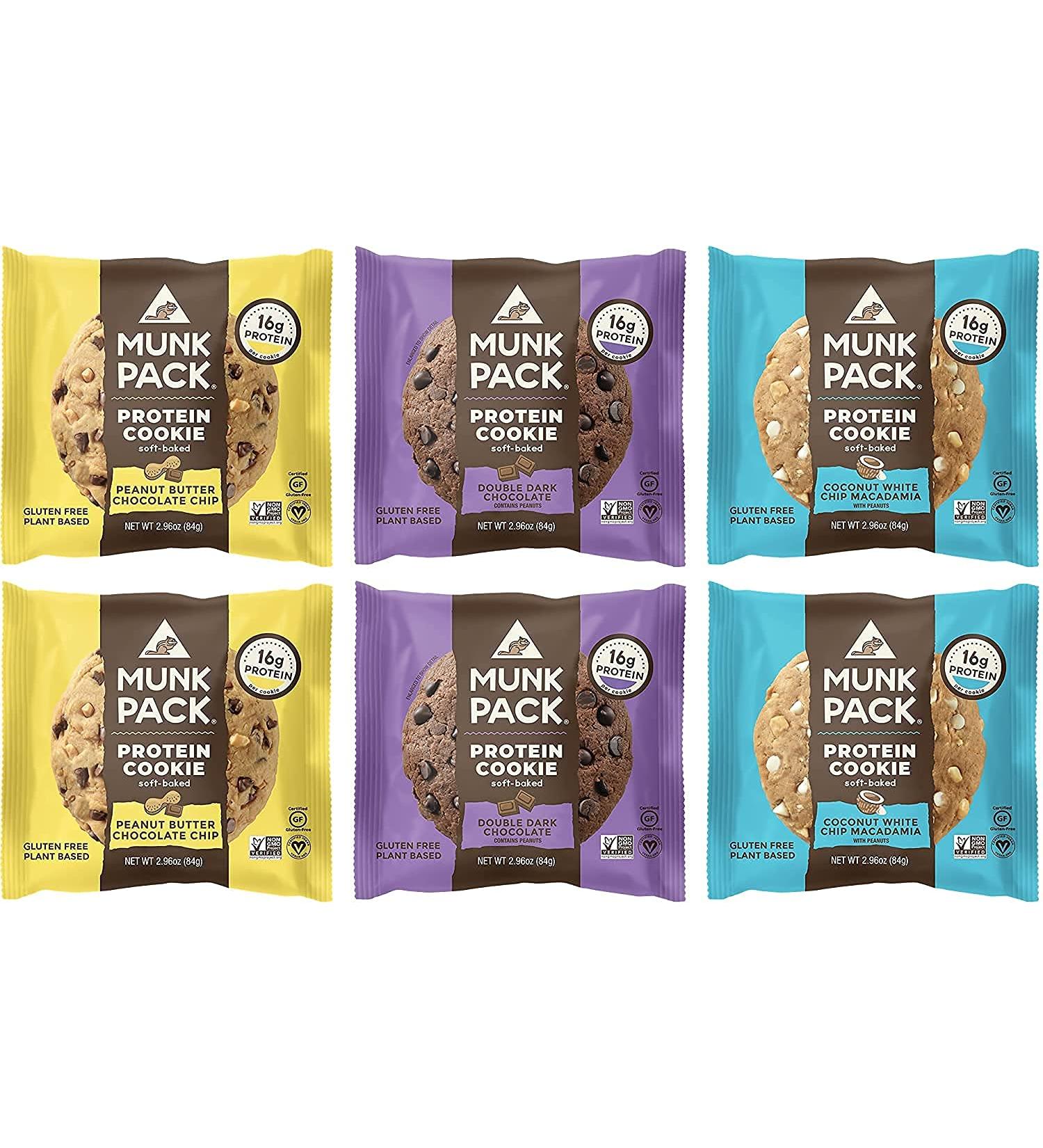 Munk Pack Protein Cookies - Vegan, Gluten-Free, 16g Protein, 6-Pack Variety Snack - Buy Online on GoSupps.com
