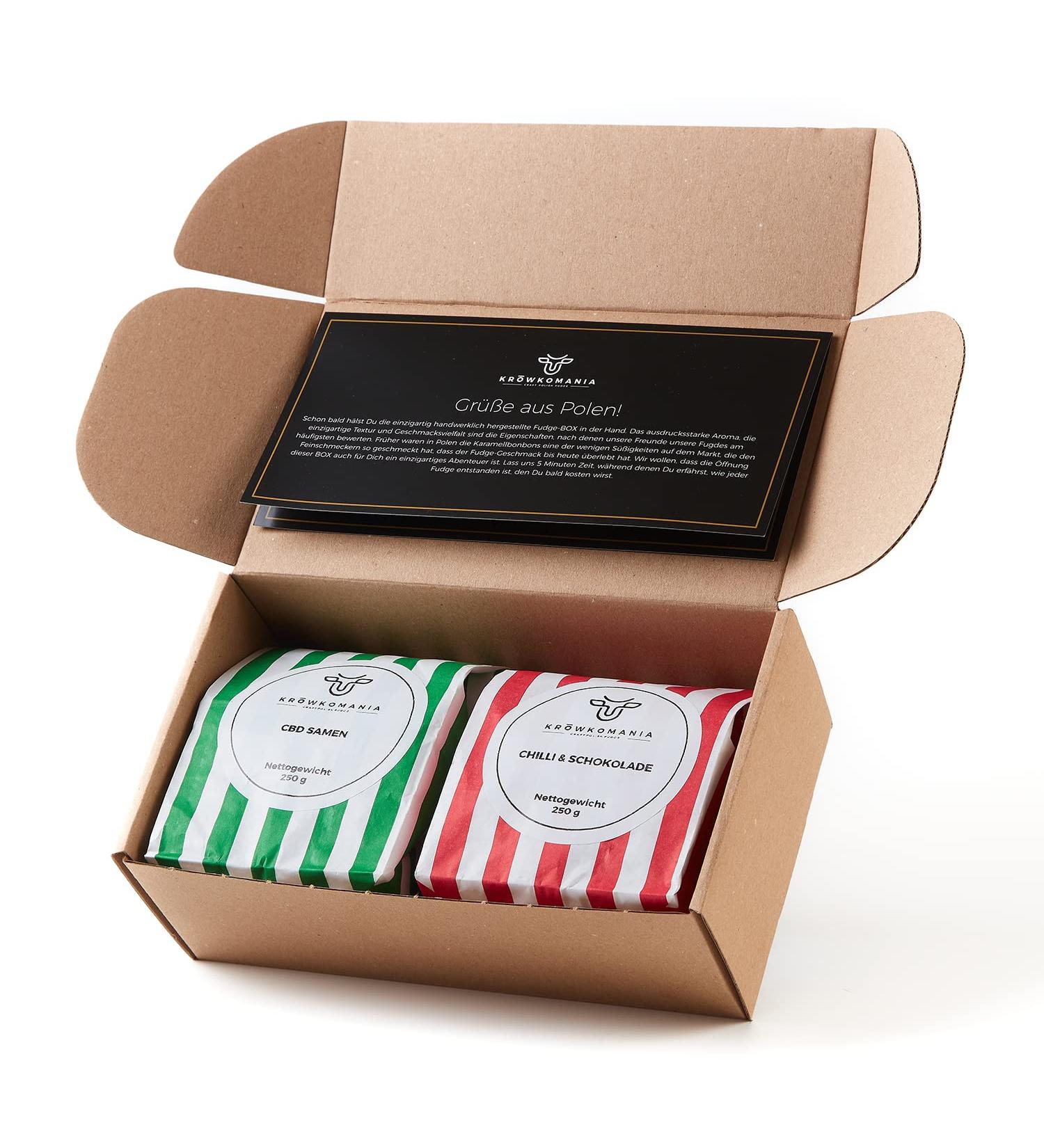 KROWKOMANIA Melting Caramels - Chilli & Chocolate & Hemp Seeds - Handmade - Fresh & Handmade Sweets Fudge - Fine Grocery Krowkomania - Box 0.5 kg