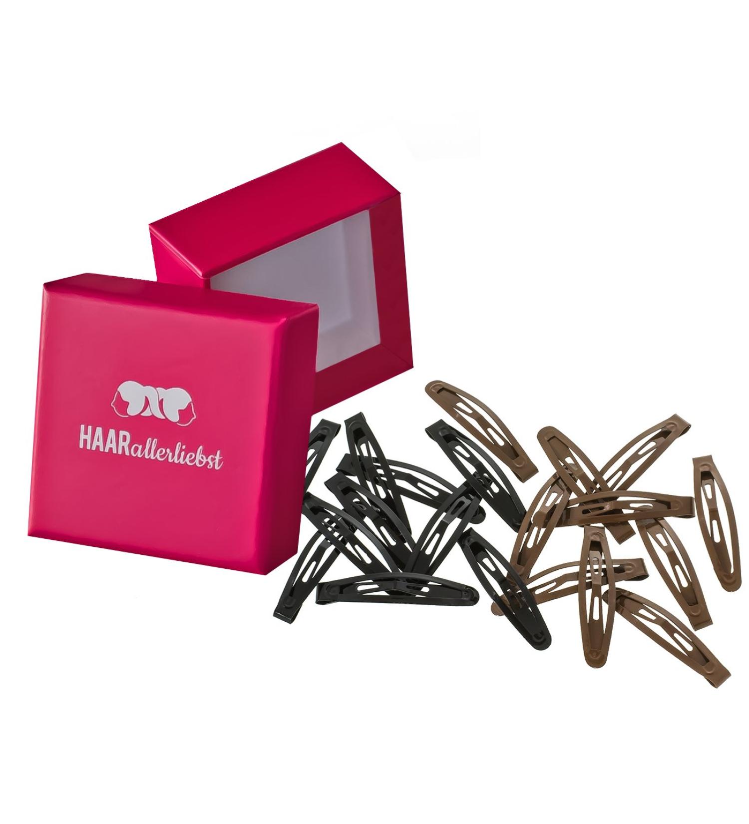 Hair -like hair clips set small (20 pieces | brown and black | 4.3 cm) including box for storage (box color: pink)