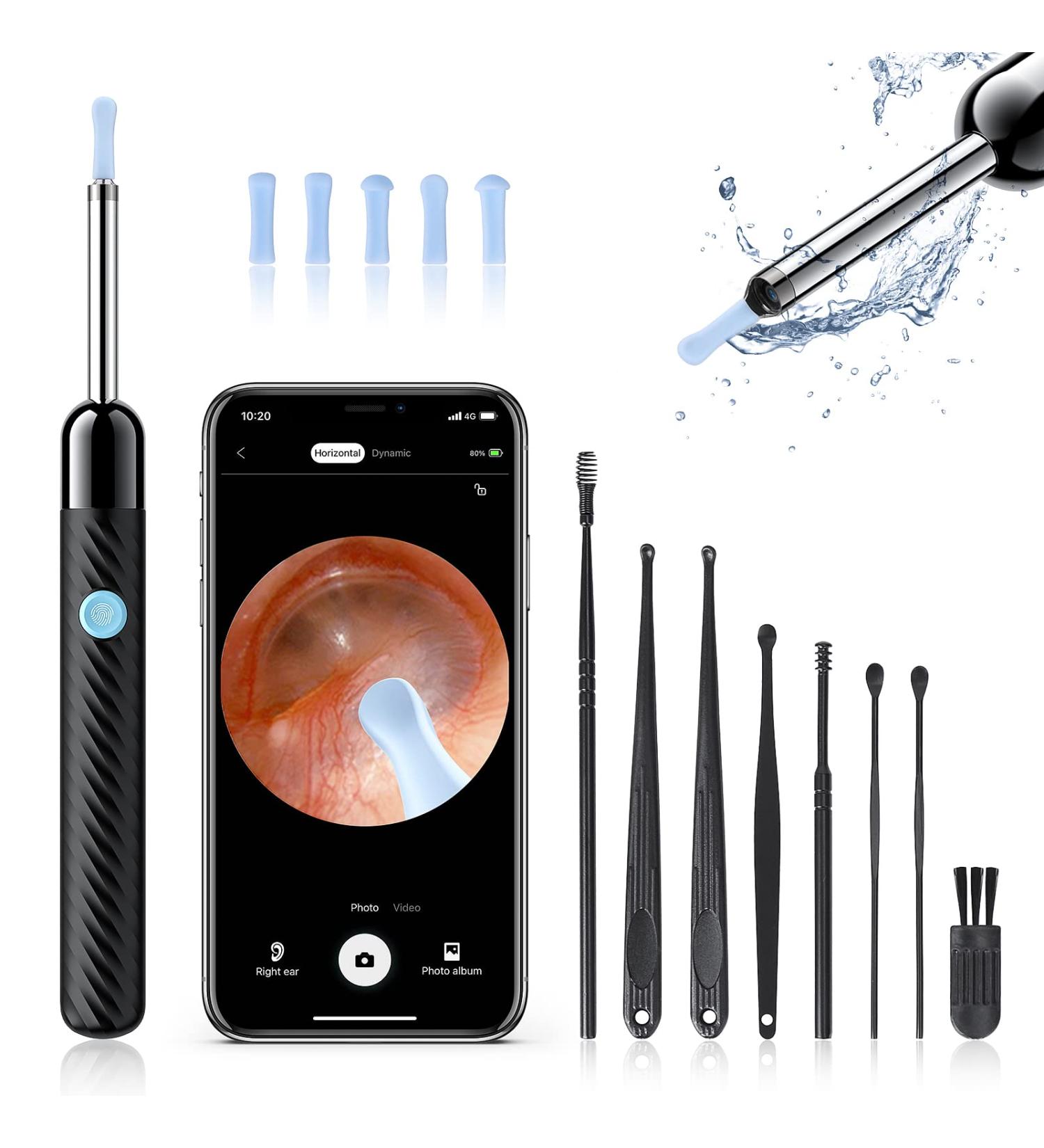 Ear Wax Removal Kit with Camera and 8 Pcs Ear Set - Ear Cleaner with Light - Earwax Remover Tool for iOS & Android - Black - Buy Online on GoSupps.com