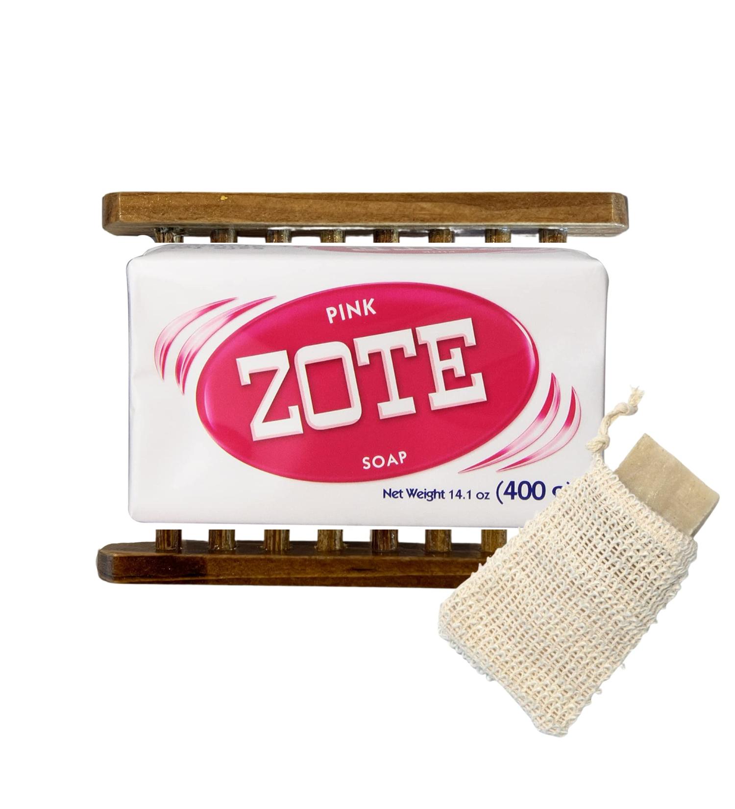 ZOTE Pink Laundry Detergent Bar Soap Bundle - 14oz Soap Bamboo Holder Sisal Bag & DIY Recipe | Foxtail Collective - International Shipping - Buy Online on GoSupps.com