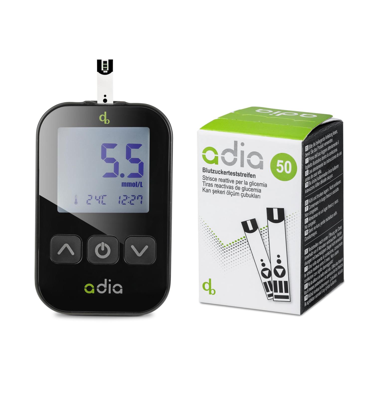 Adia Diabetes Set 2022: 60 Blood Sugar Test Strips 10 Lancets & Culinary Aid - mmol/l Measurement - Buy Online on GoSupps.com