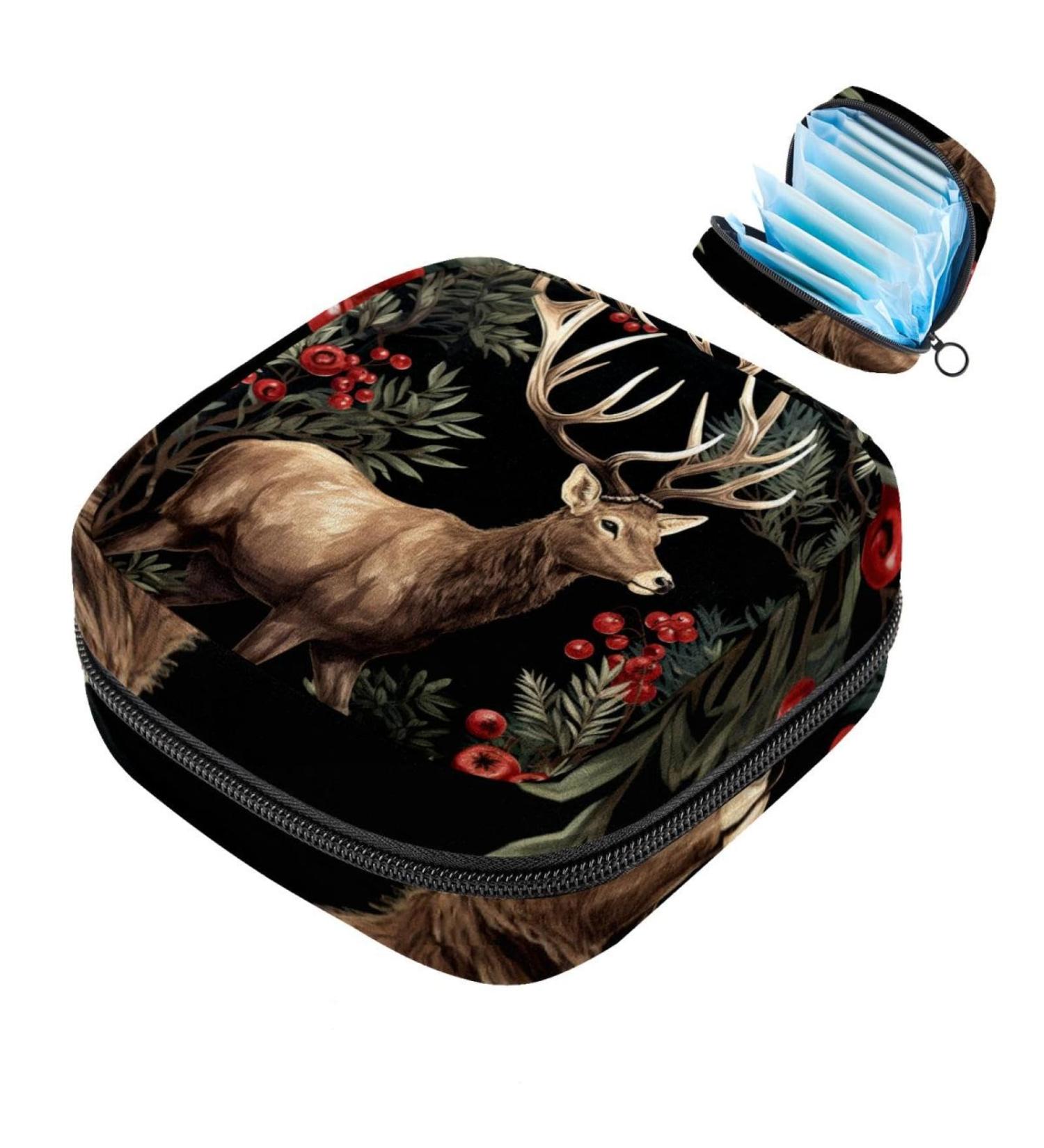 Women's Storage Bands Pocket for Menstrual Cups & Makeup - Large Capacity Organizer - Travel Essential - Christmas Forest Moose Design - Buy Online on GoSupps.com