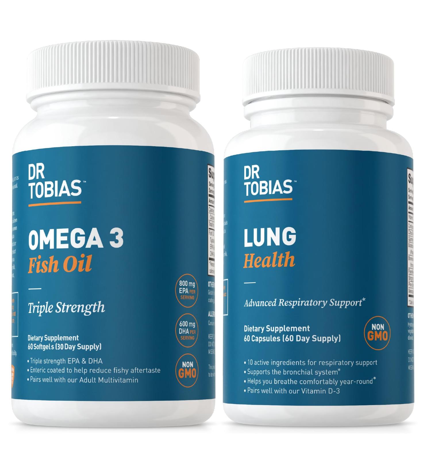 Dr. Tobias Omega 3 Fish Oil & Lung Health Supplements for Heart Brain & Immune Support Lung Cleanse & Detox Formula for Bronchial & Respiratory System 60 Capsules - Buy Online on GoSupps.com